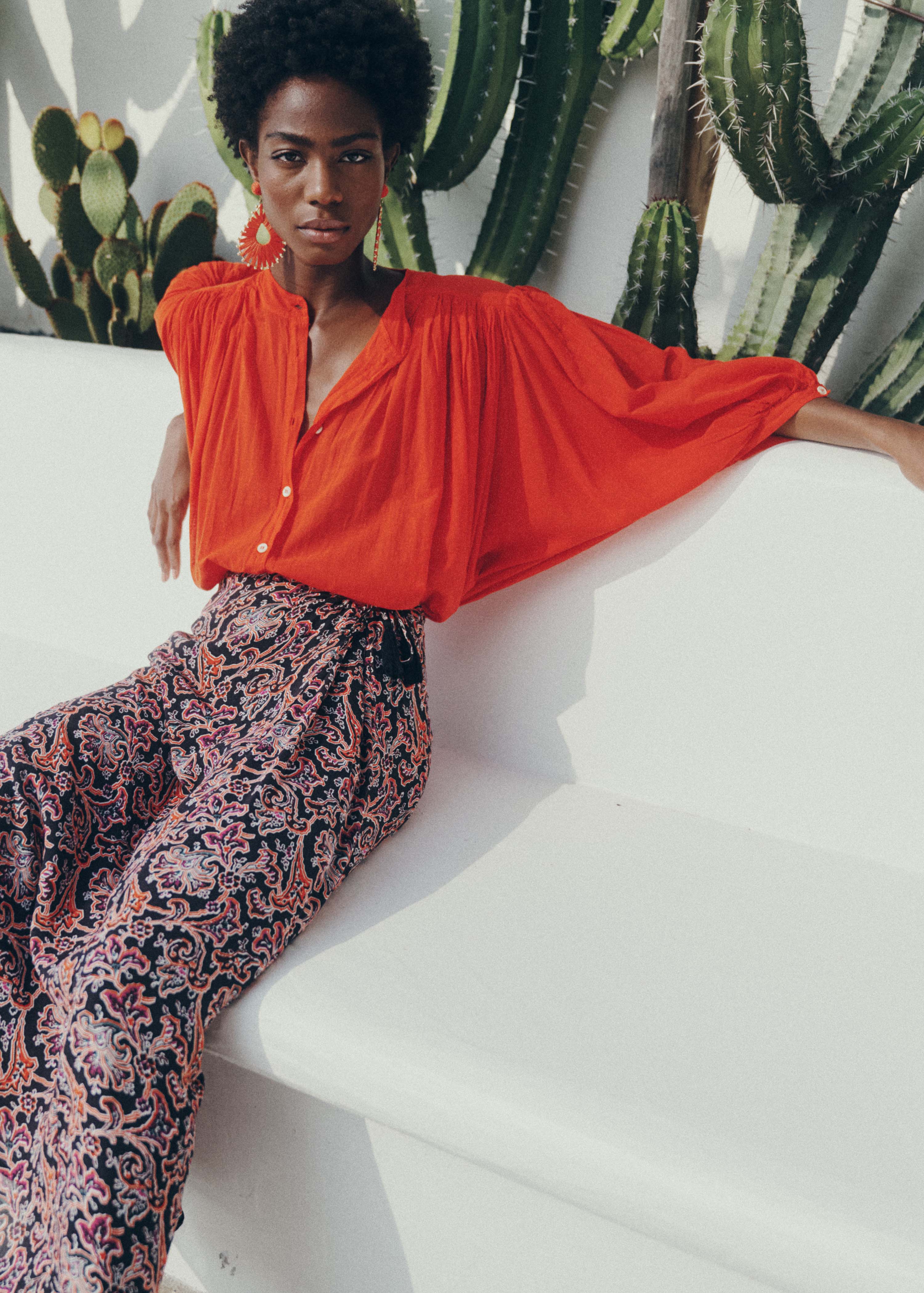 Orange fluid cotton voile shirt