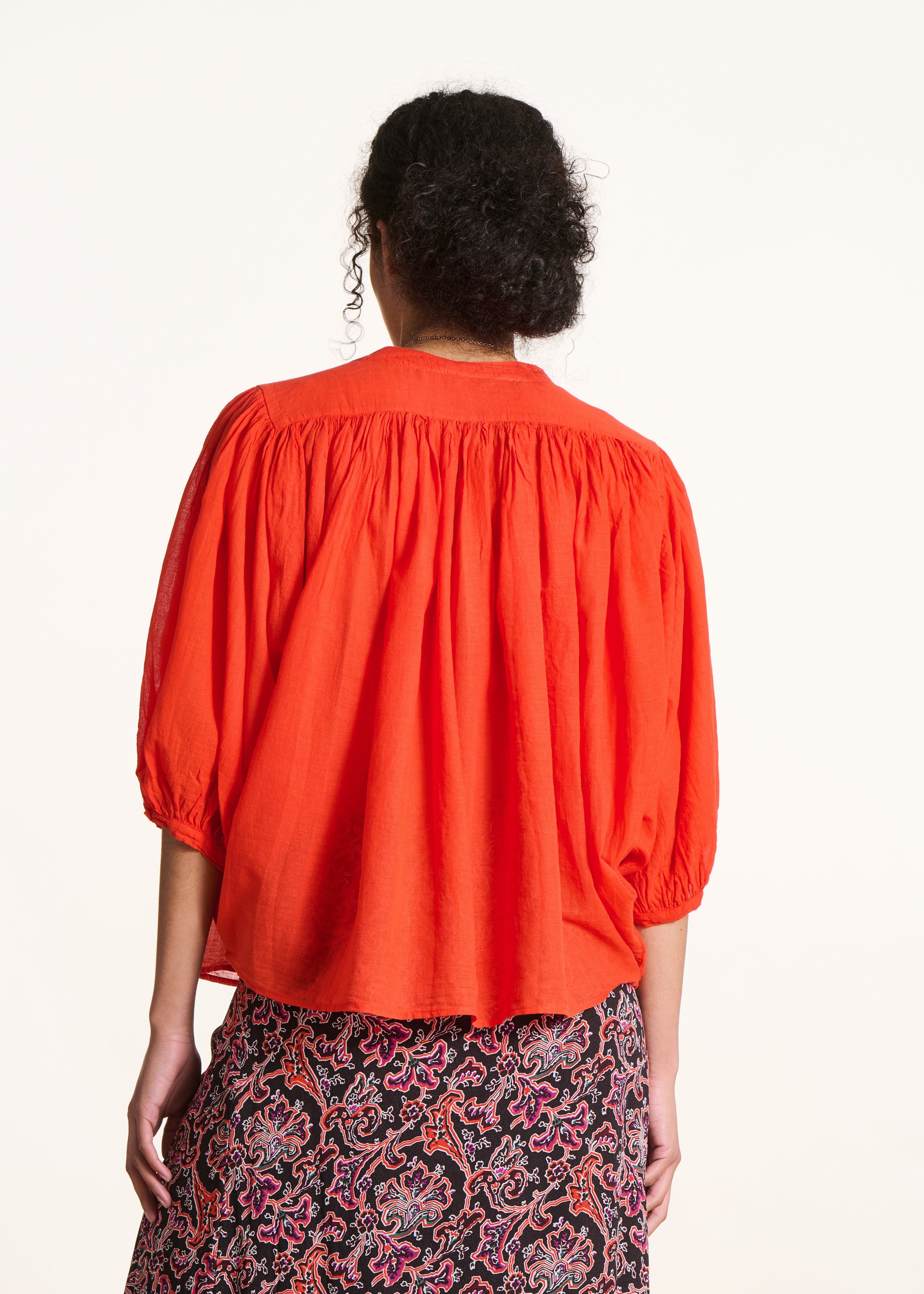 Orange fluid cotton voile shirt