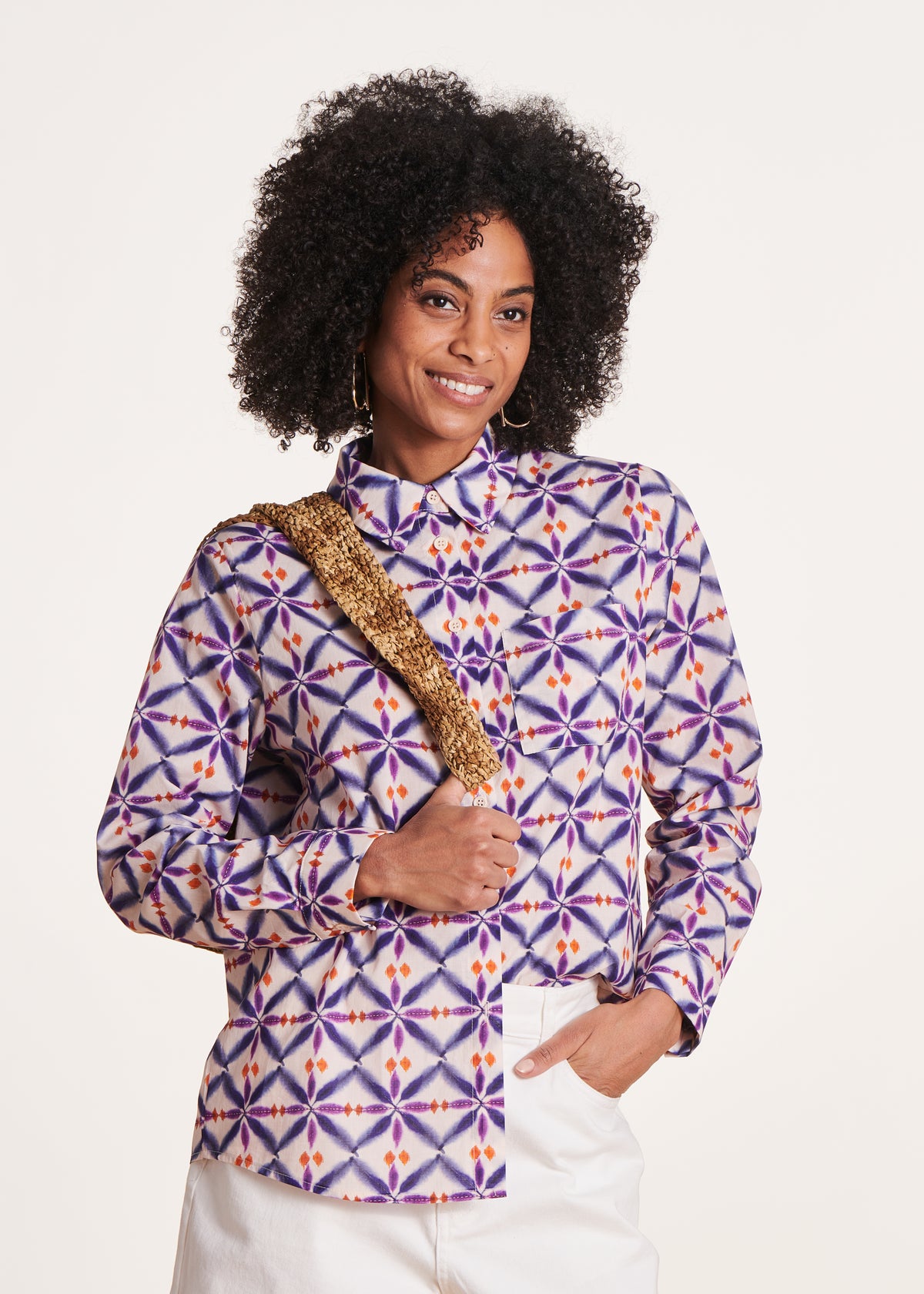 Purple printed cotton voile shirt