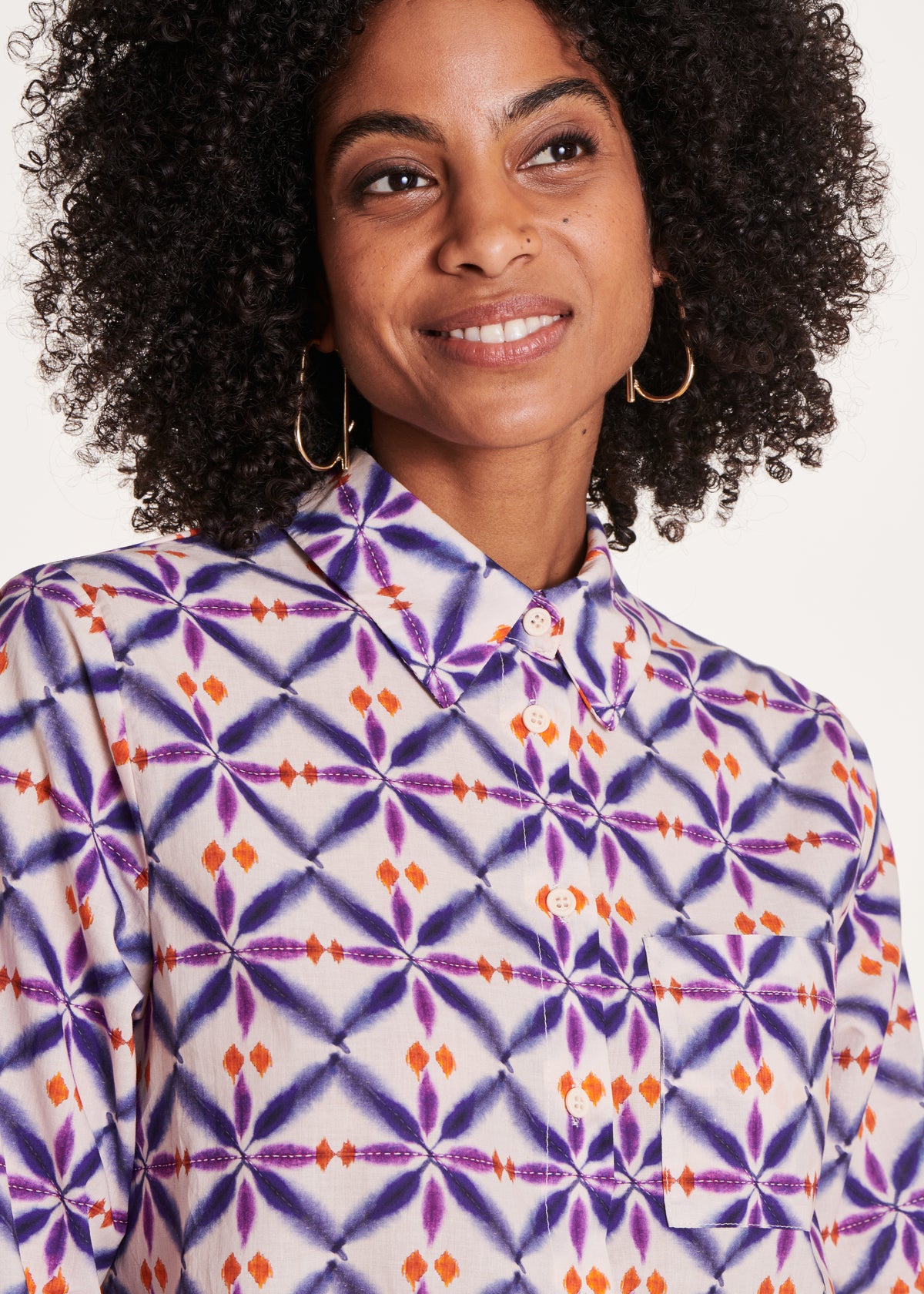 Purple printed cotton voile shirt