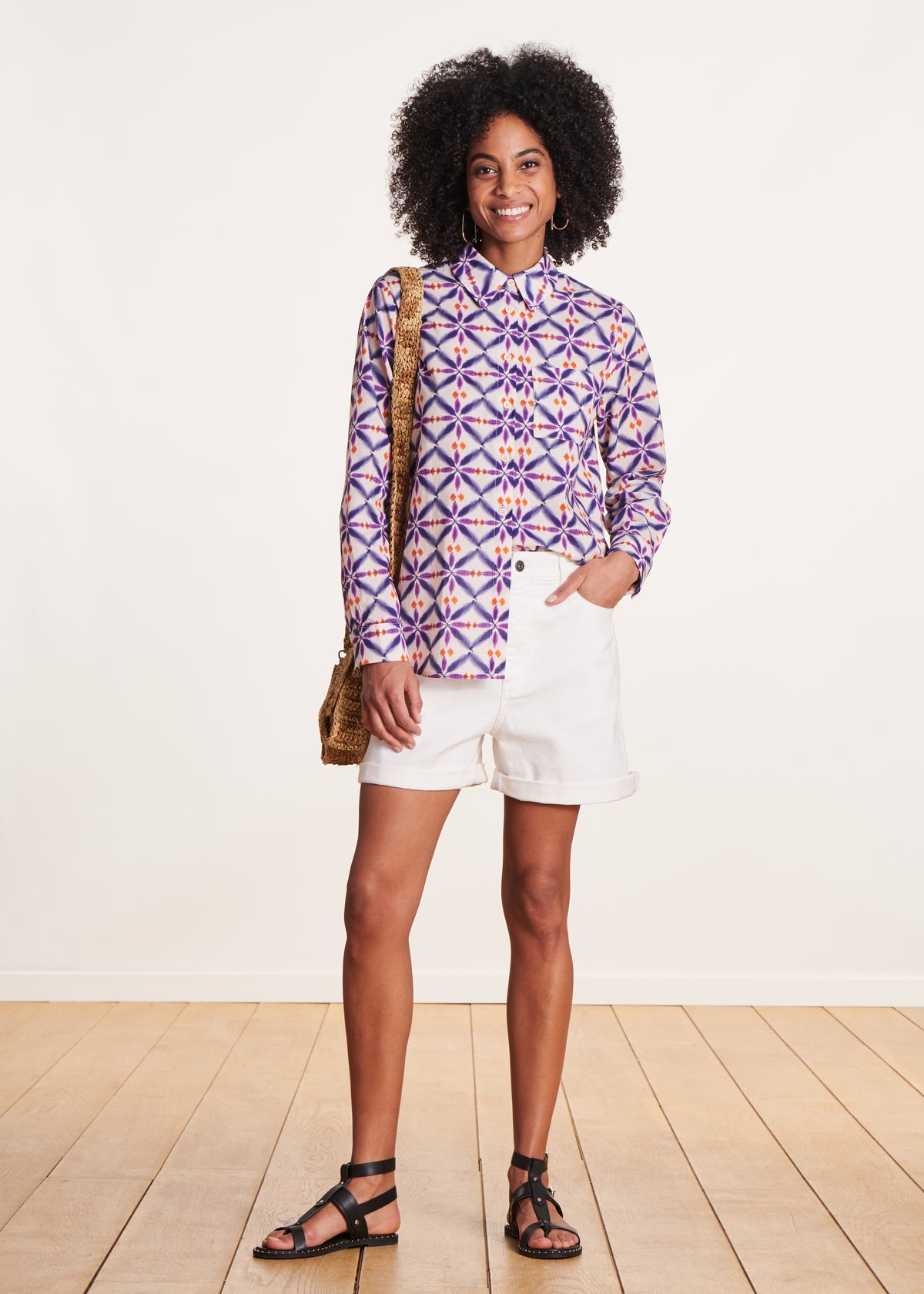 Purple printed cotton voile shirt
