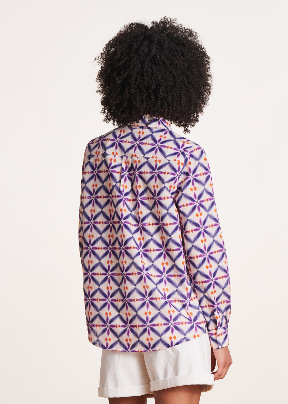 Purple printed cotton voile shirt