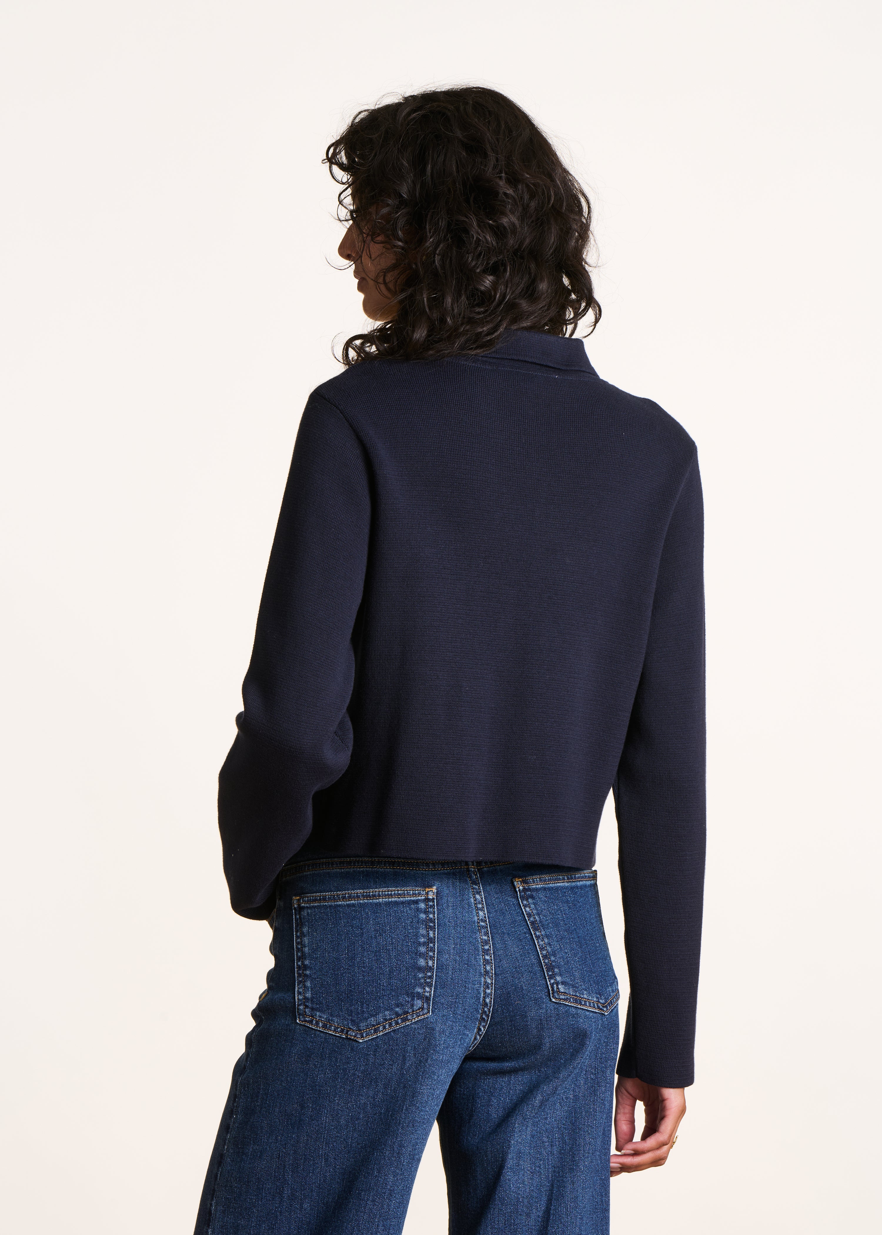 Gilet court zippé bleu foncé en coton biologique