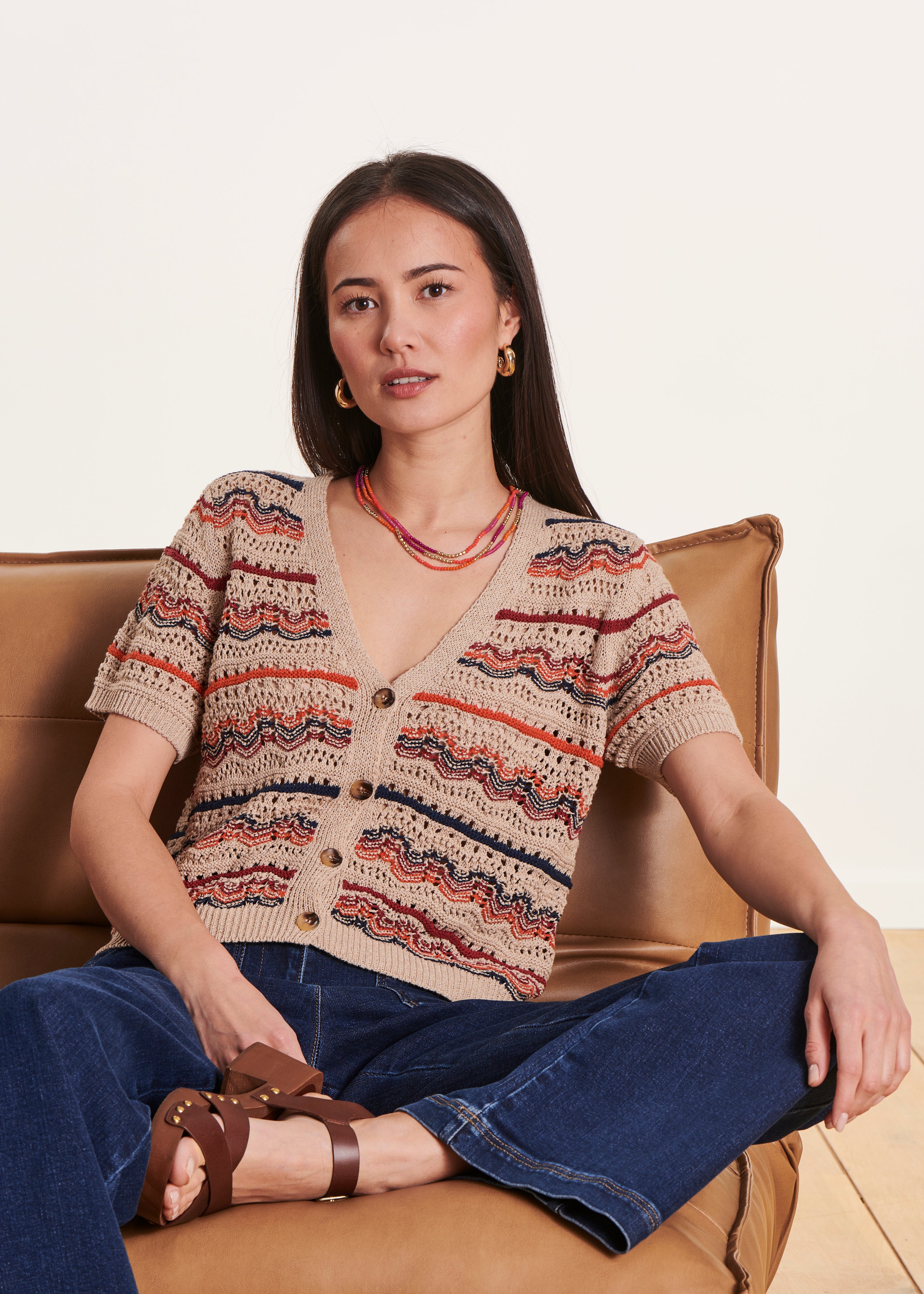 Cardigan multicolore in maglia all'uncinetto La Fée Maraboutée