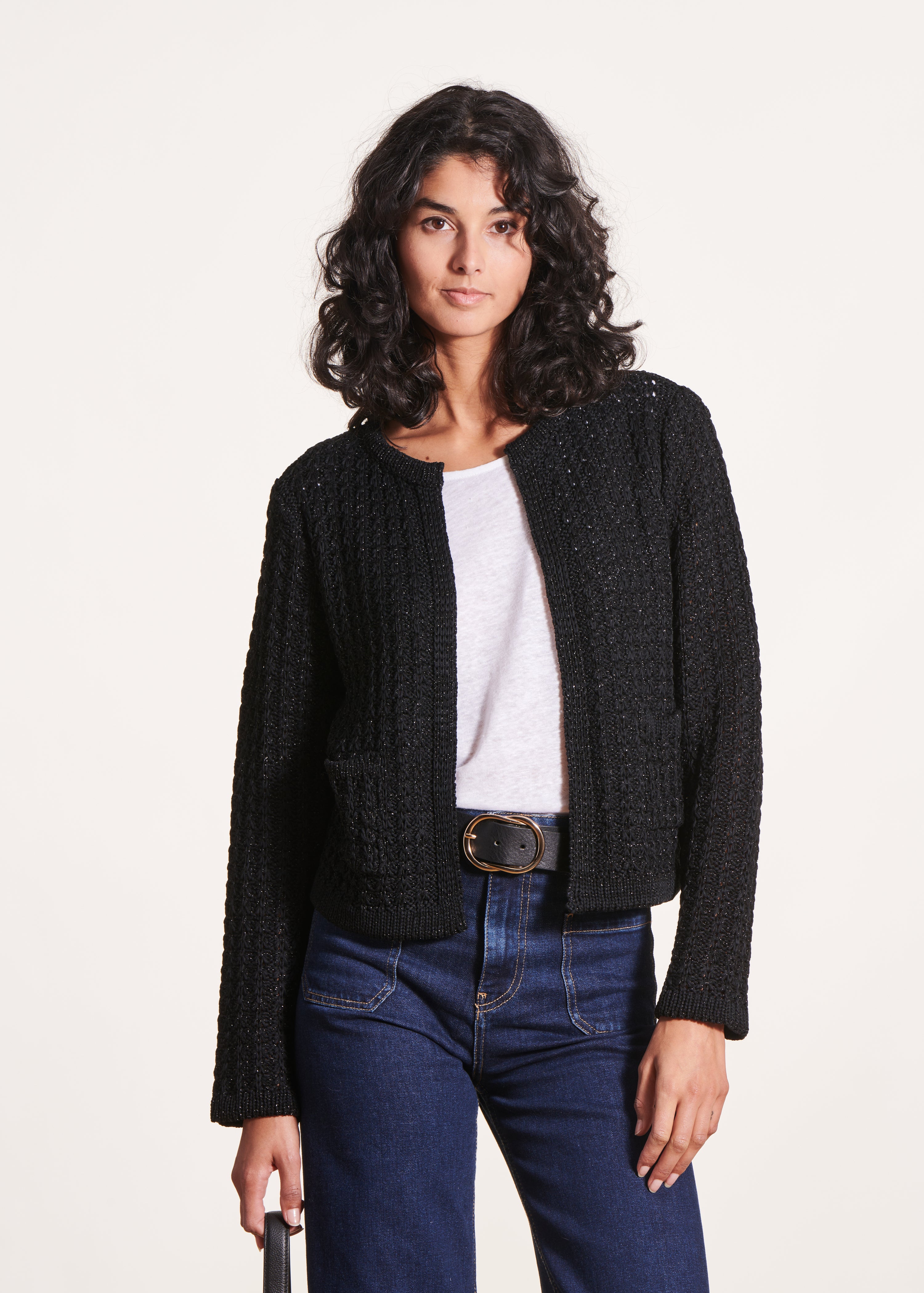 Laine Gilet Femme Court Noir Gilet Boutonné Col En V Noir Femme La