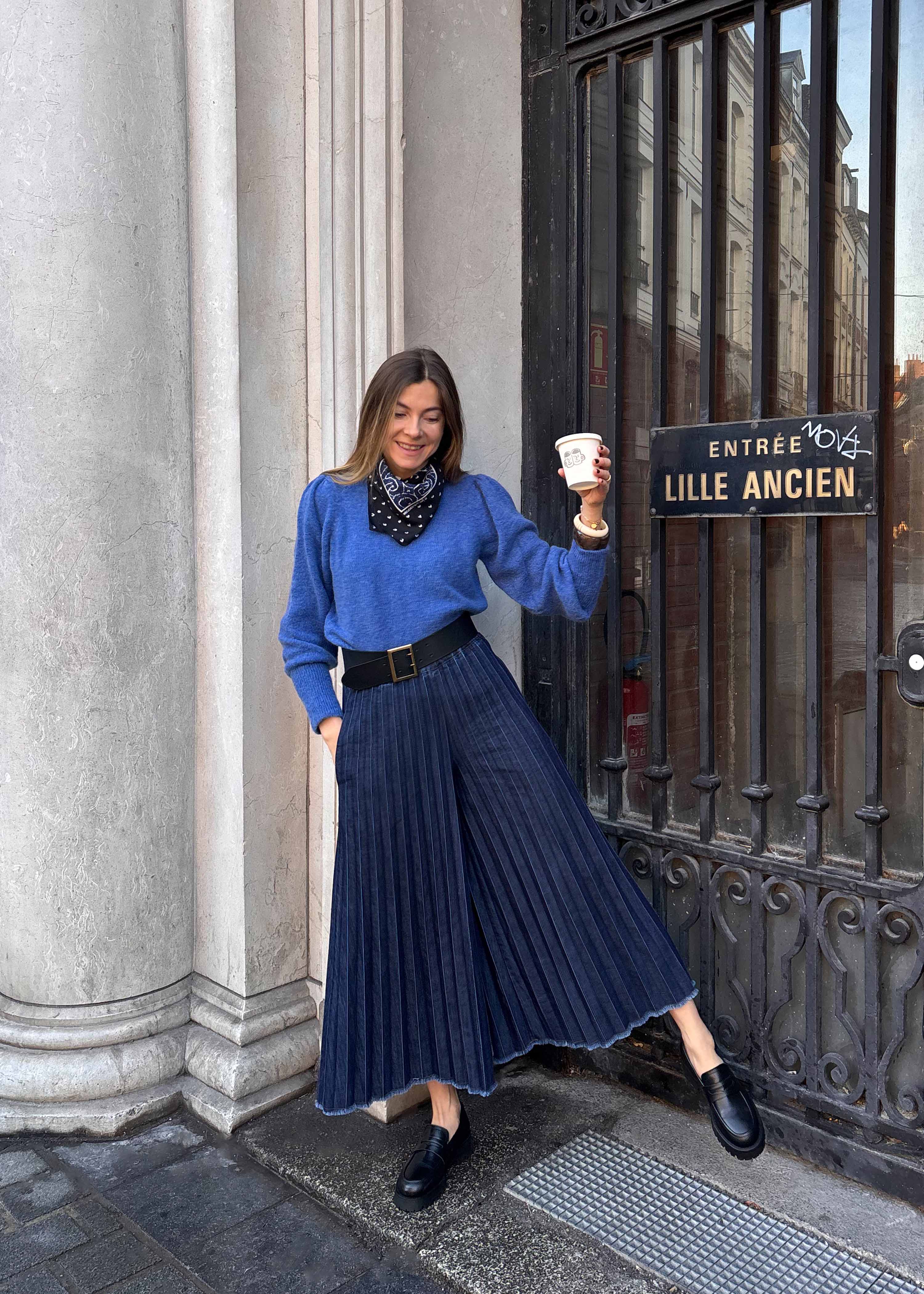Raw denim culotte trousers with elastic waist