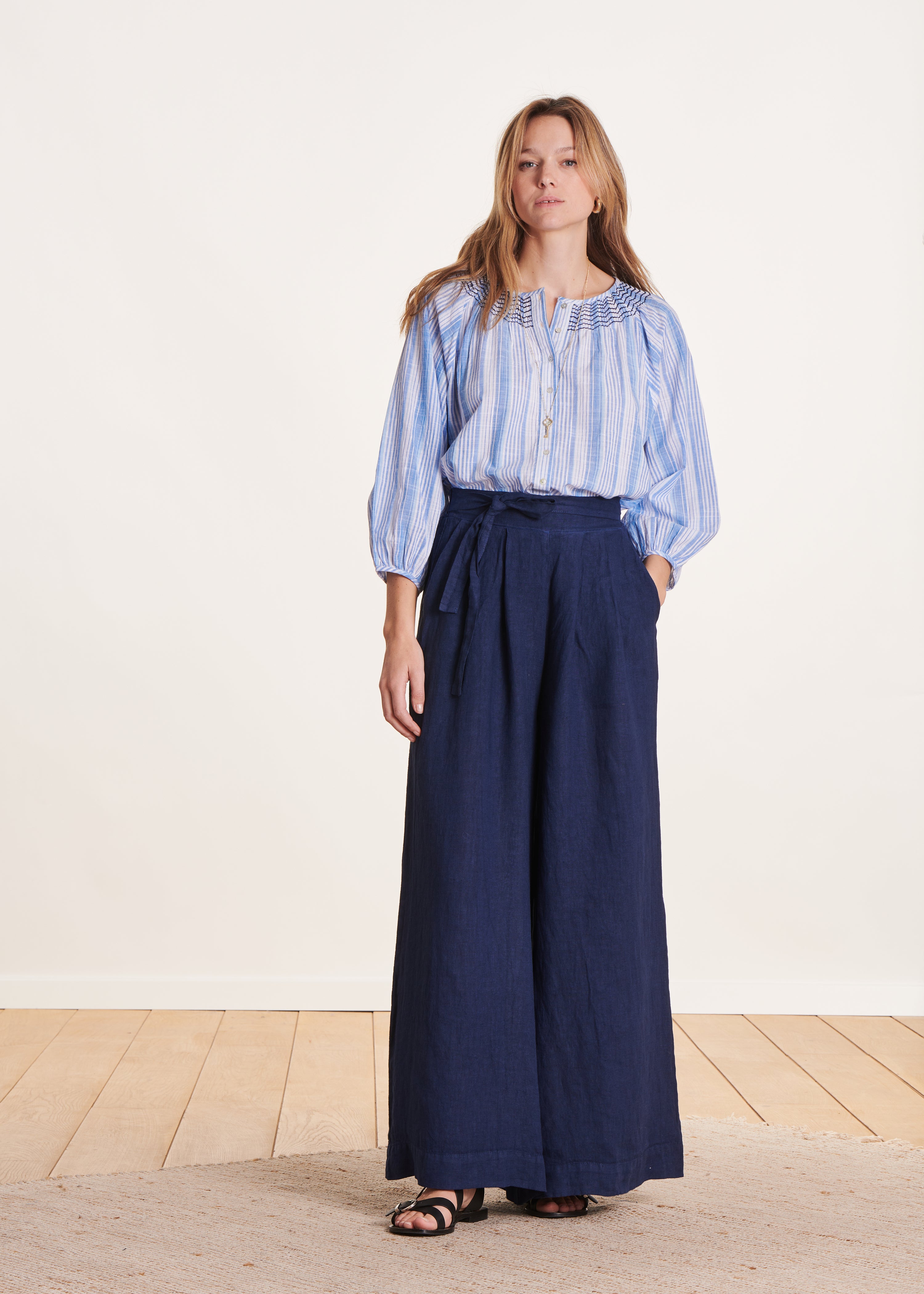 Lin Pantalon Taille Haute 44 Pantalon Large, En Lin Et Coton Anne