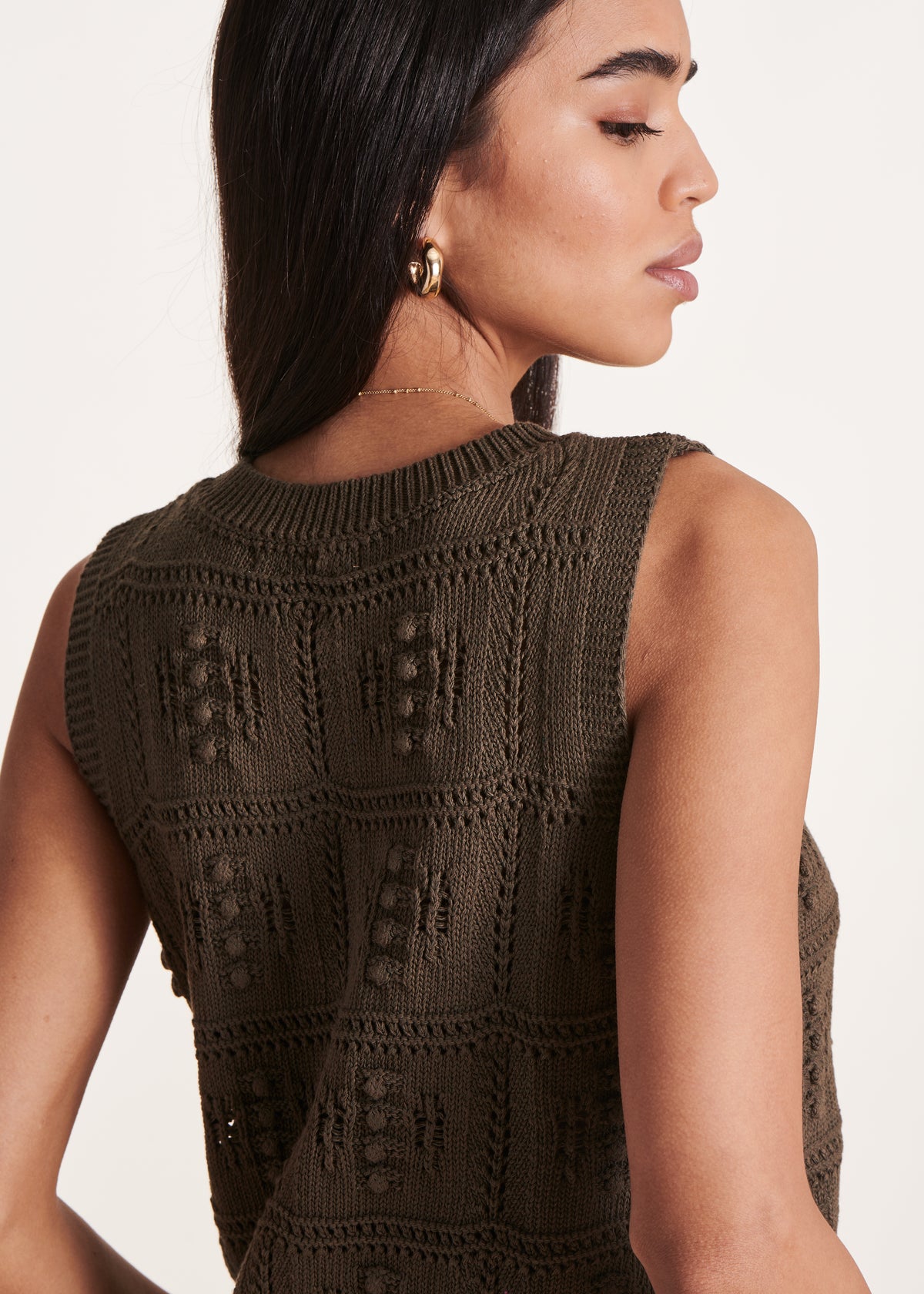Brown sleeveless crochet jumper