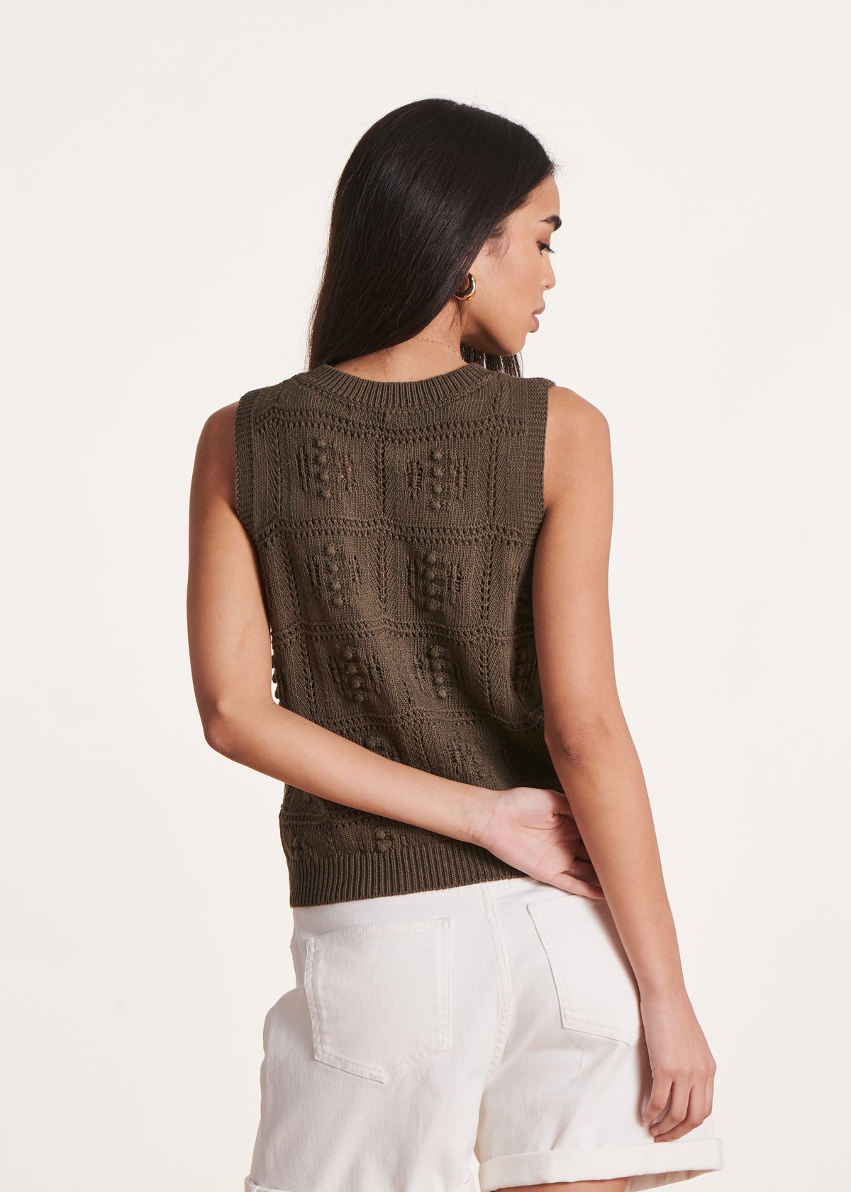 Brown sleeveless crochet jumper