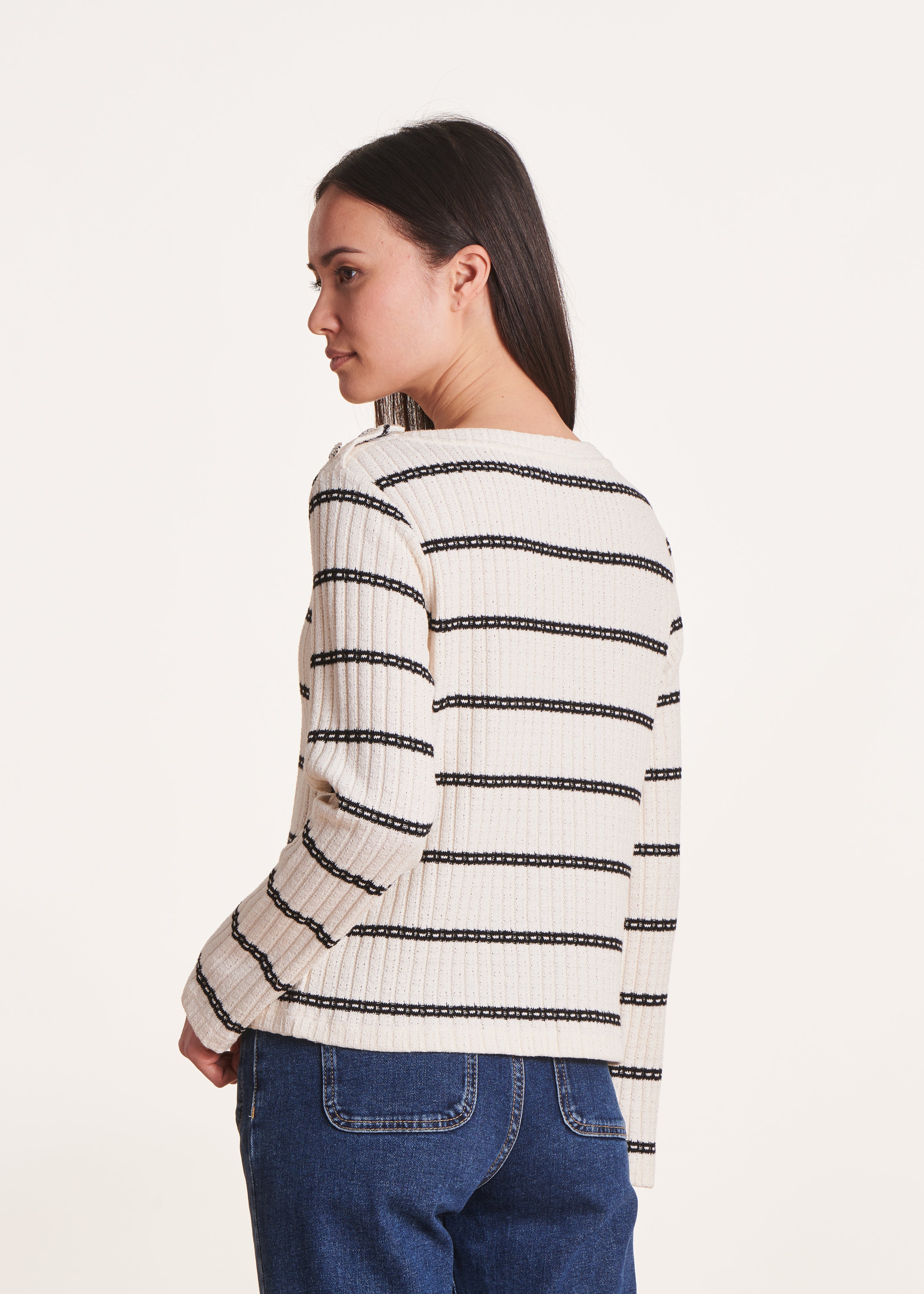 Ecru sailor jumper in organic cotton with jewel buttons