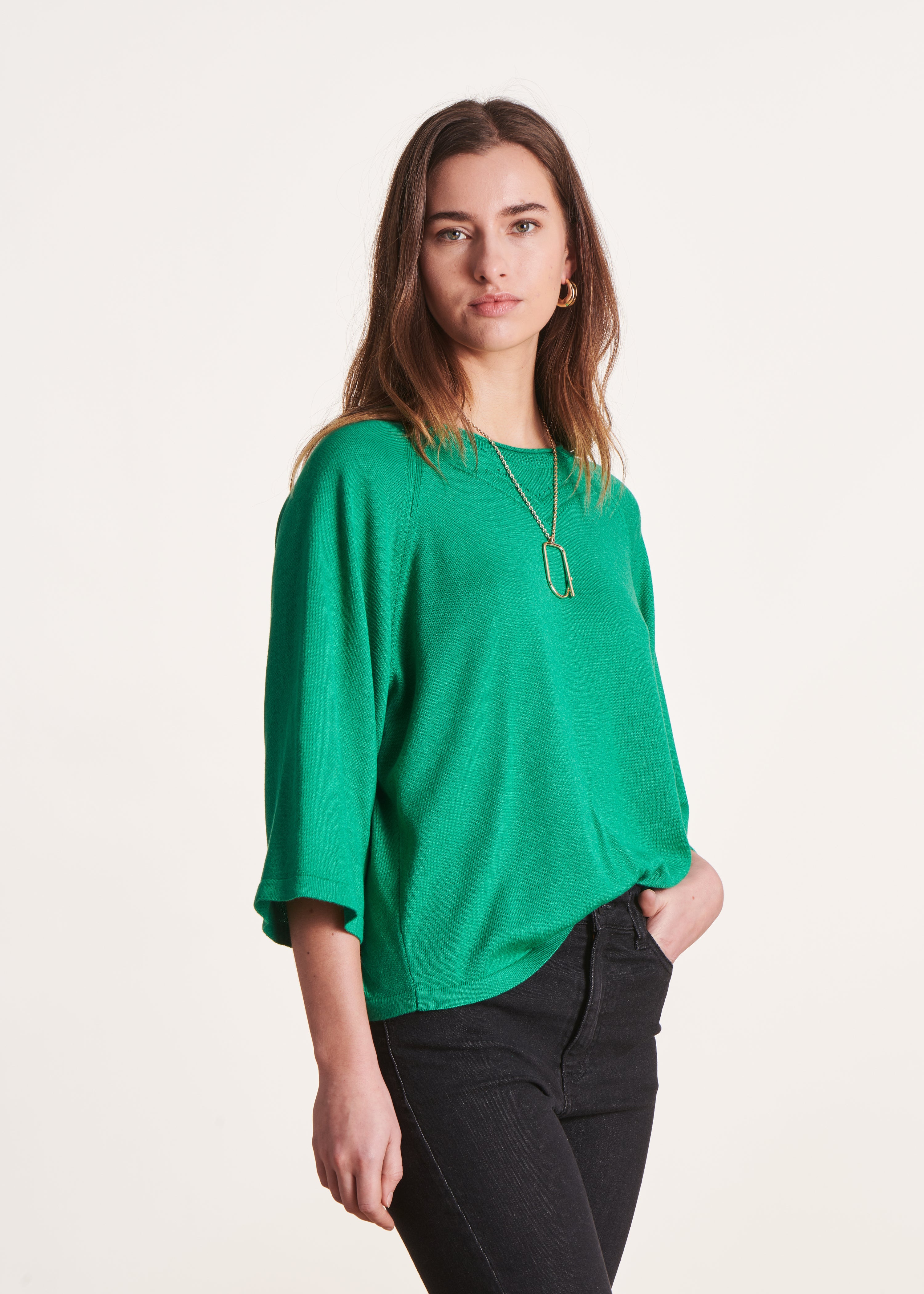 Pull oversize vert à manches 3/4 La Fée Maraboutée