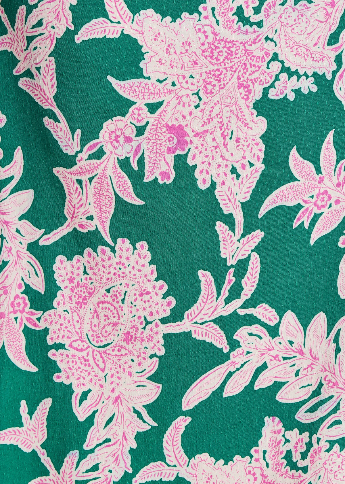 Green and pink floral print midi-length flowing dress
