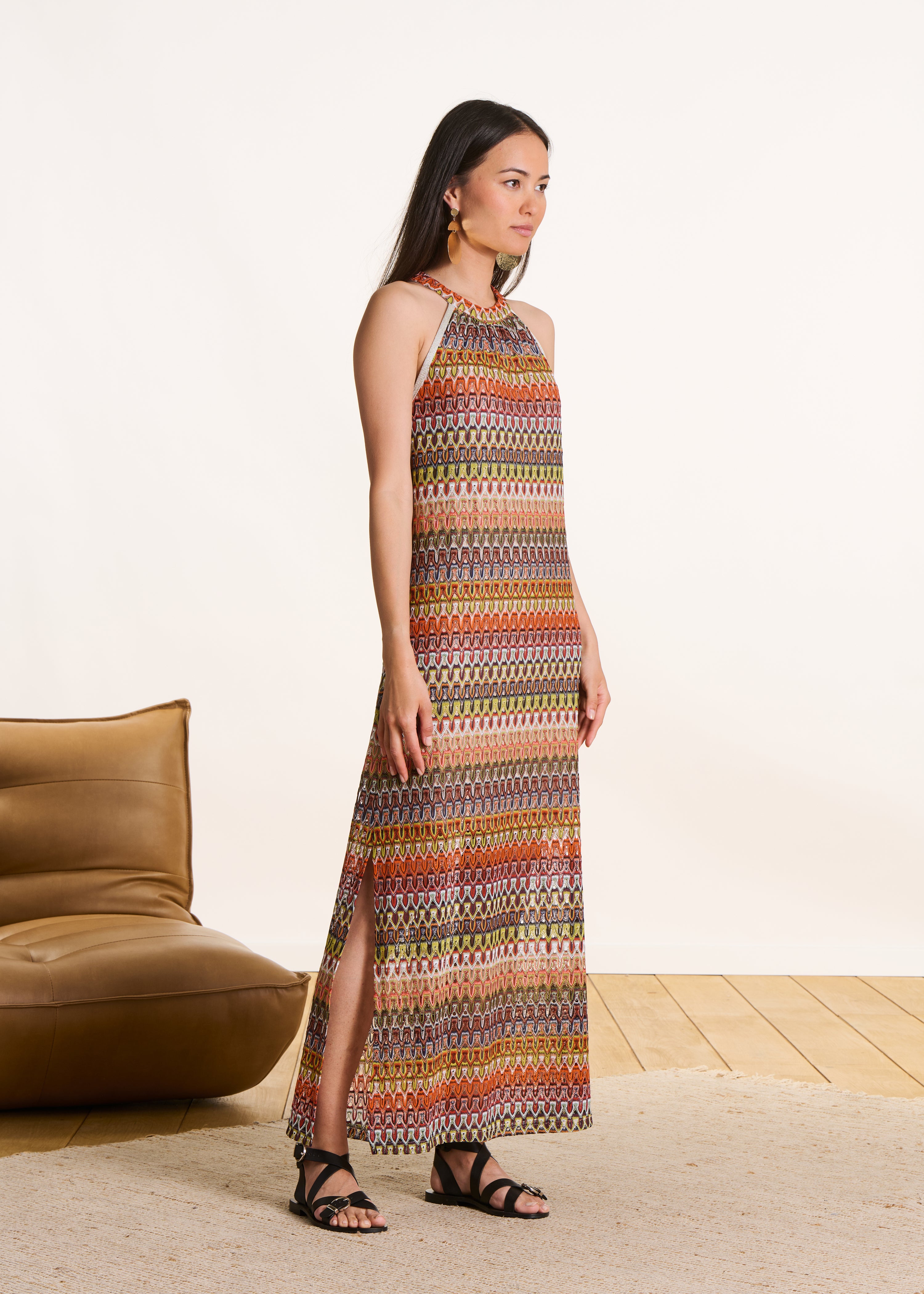 Robe longue sans manches en crochet orange