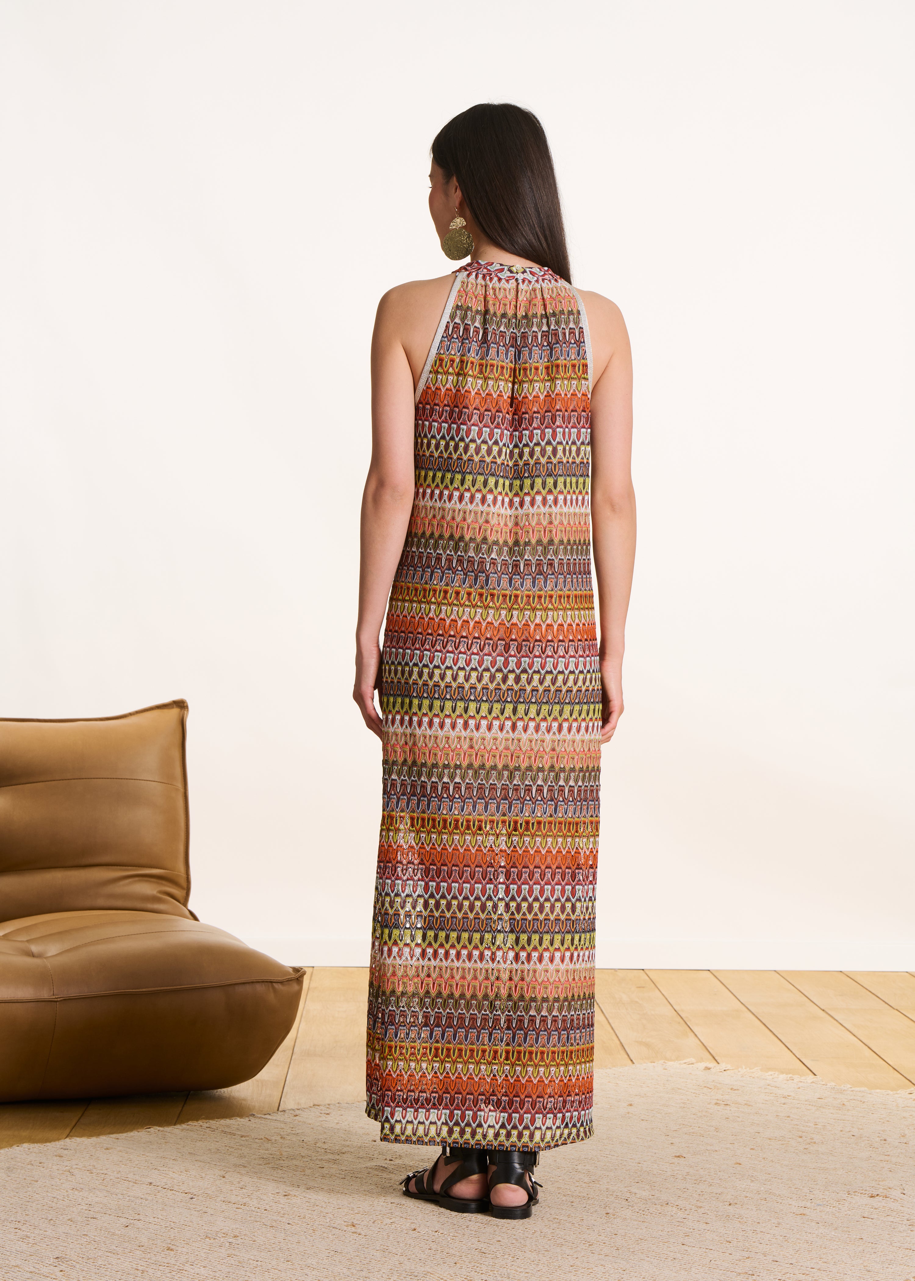 Robe longue sans manches en crochet orange