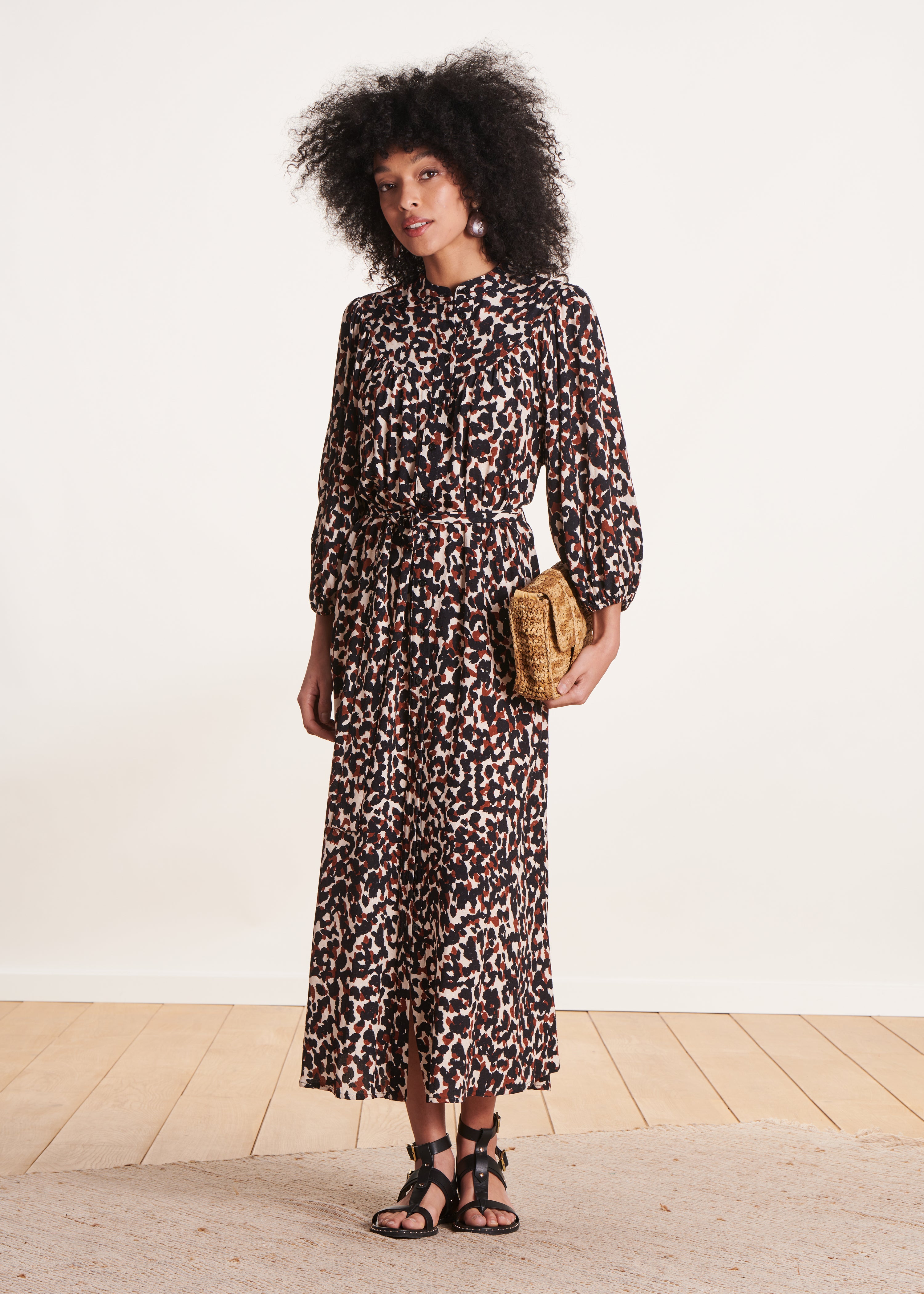 Animal print shirt dress 3/4 sleeves La Fée Maraboutée