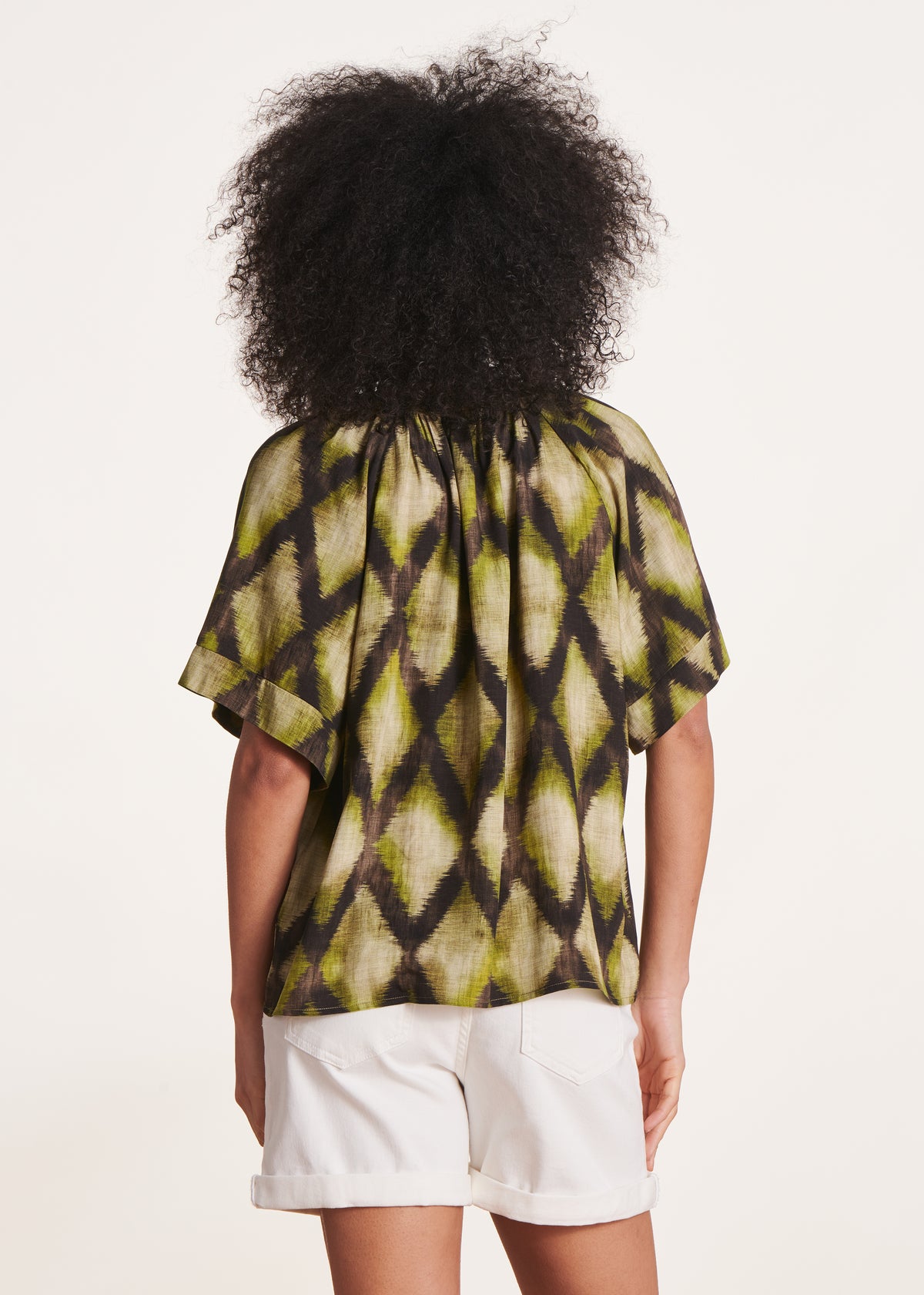 Khaki Top mit Druck und kurzen Ärmeln