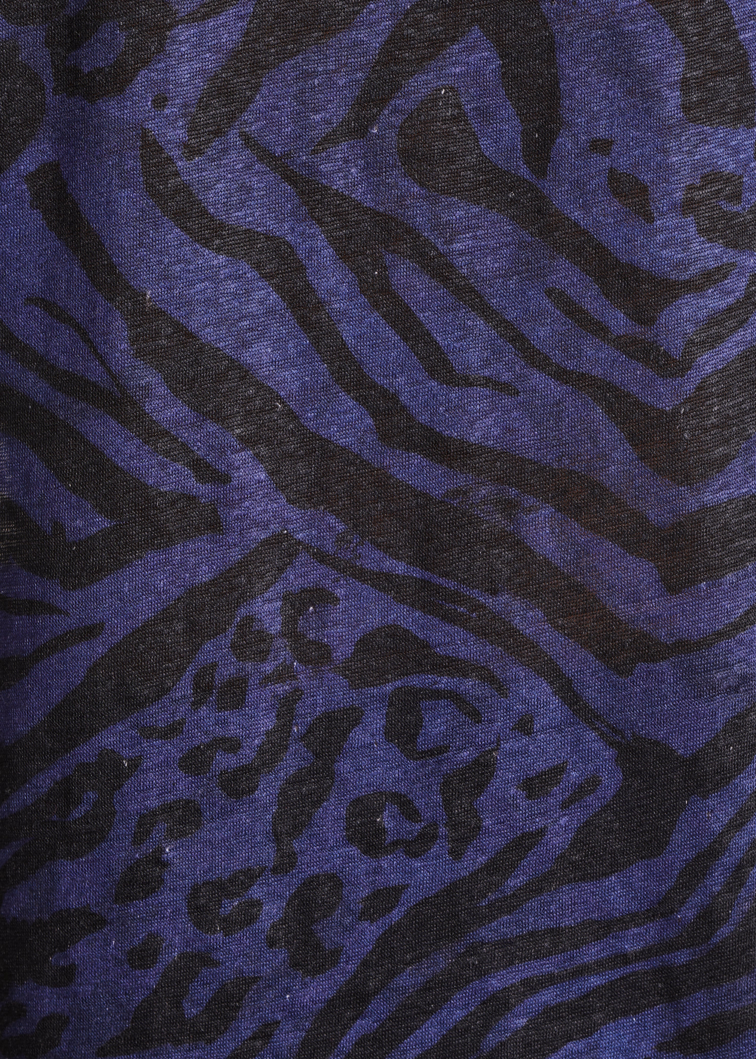 Blaues Leinen-Jersey-Top mit Animalprint