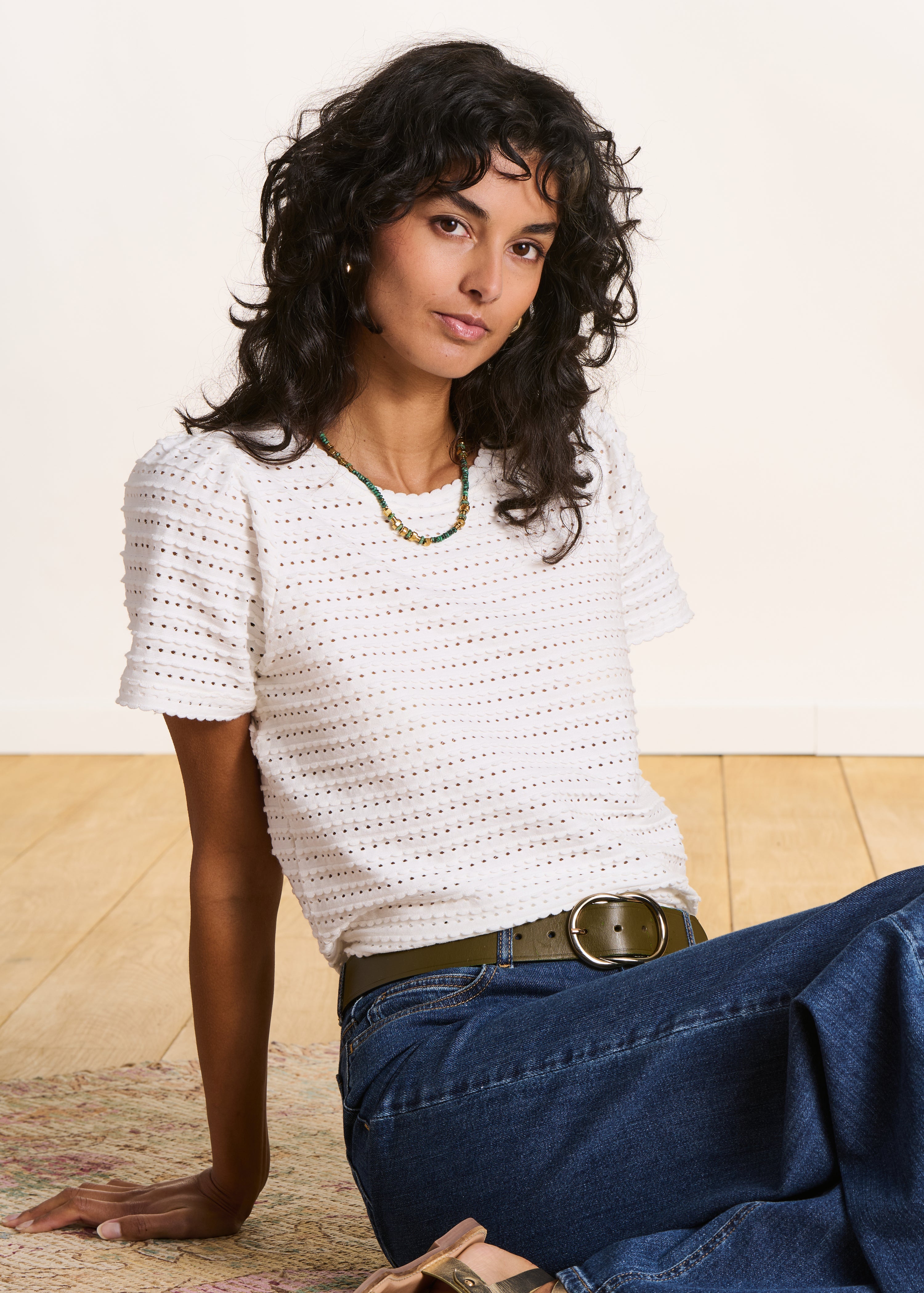 T-shirt écru à manches courtes en coton La Fée Maraboutée