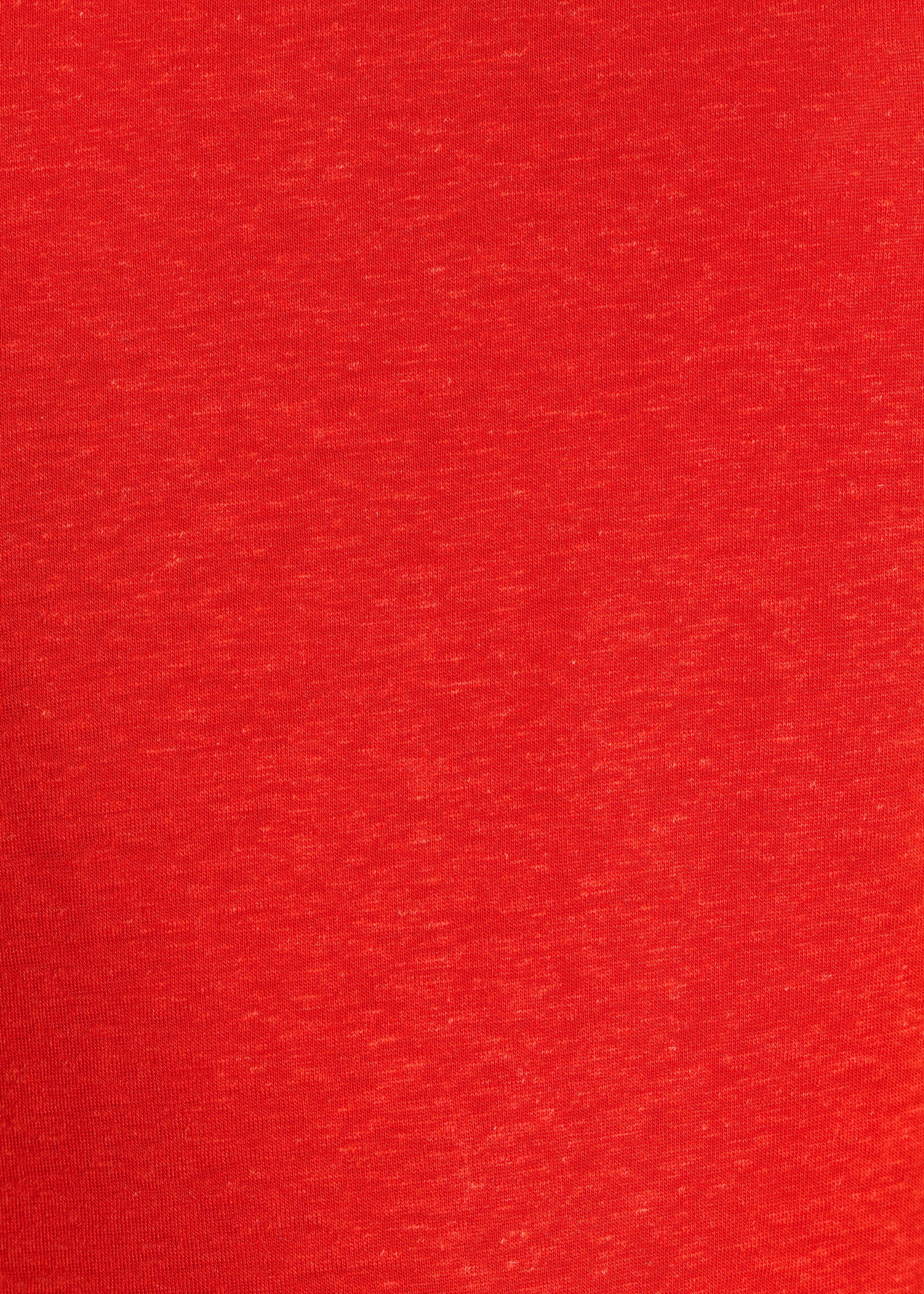 Red straight T-shirt with round neck in lyocell and linen