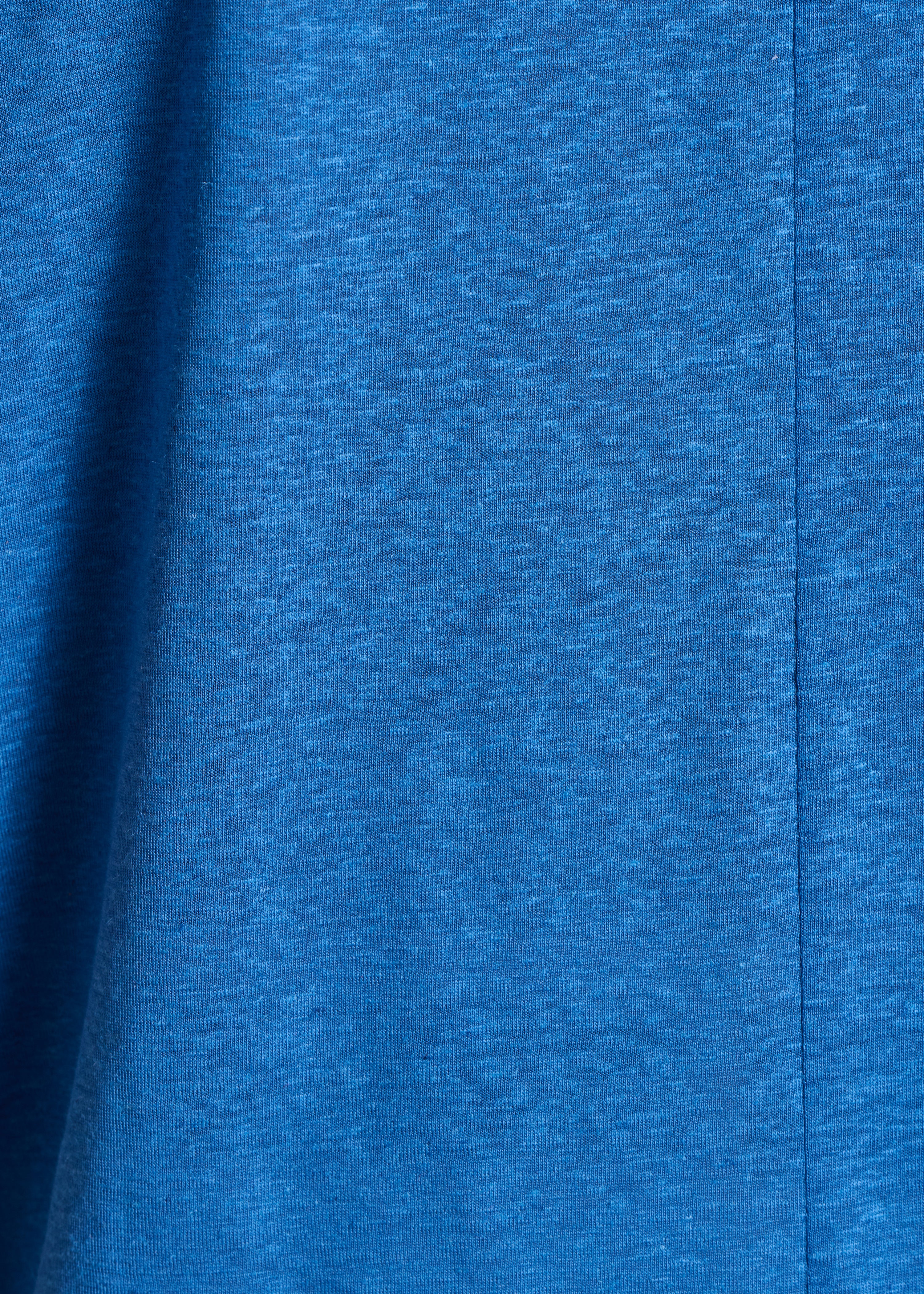 Straight blue round-neck T-shirt in lyocell and linen