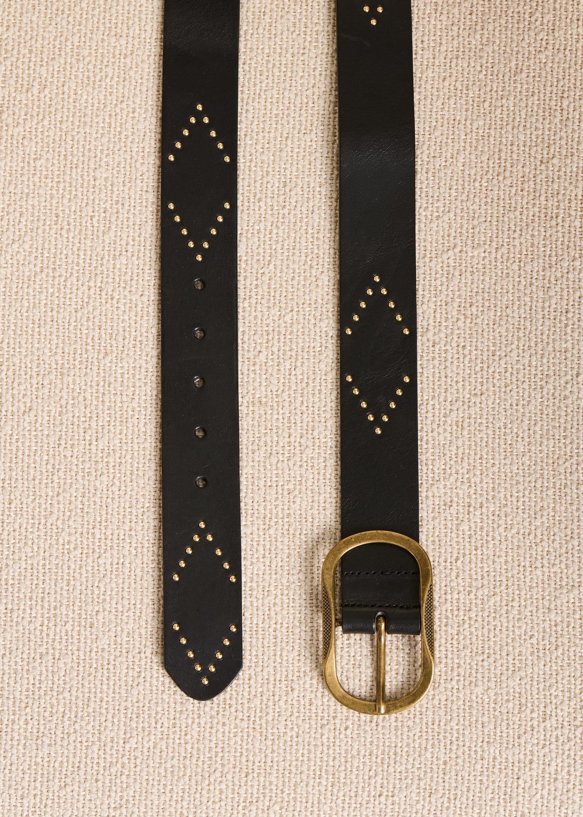 Black leather belt with studs