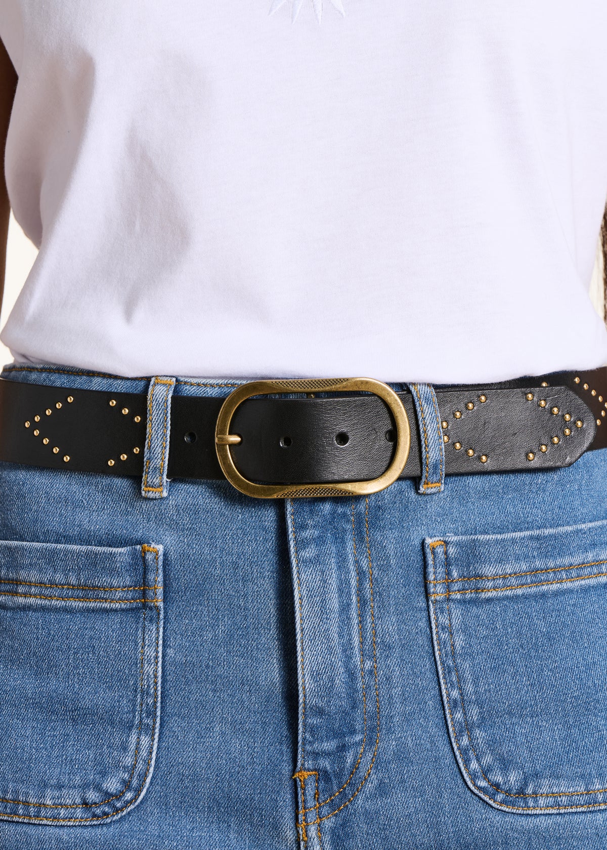 Black leather belt with studs