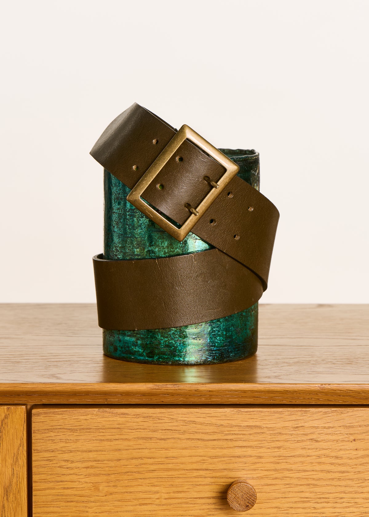Ceinture large en cuir kaki boucle rectangle