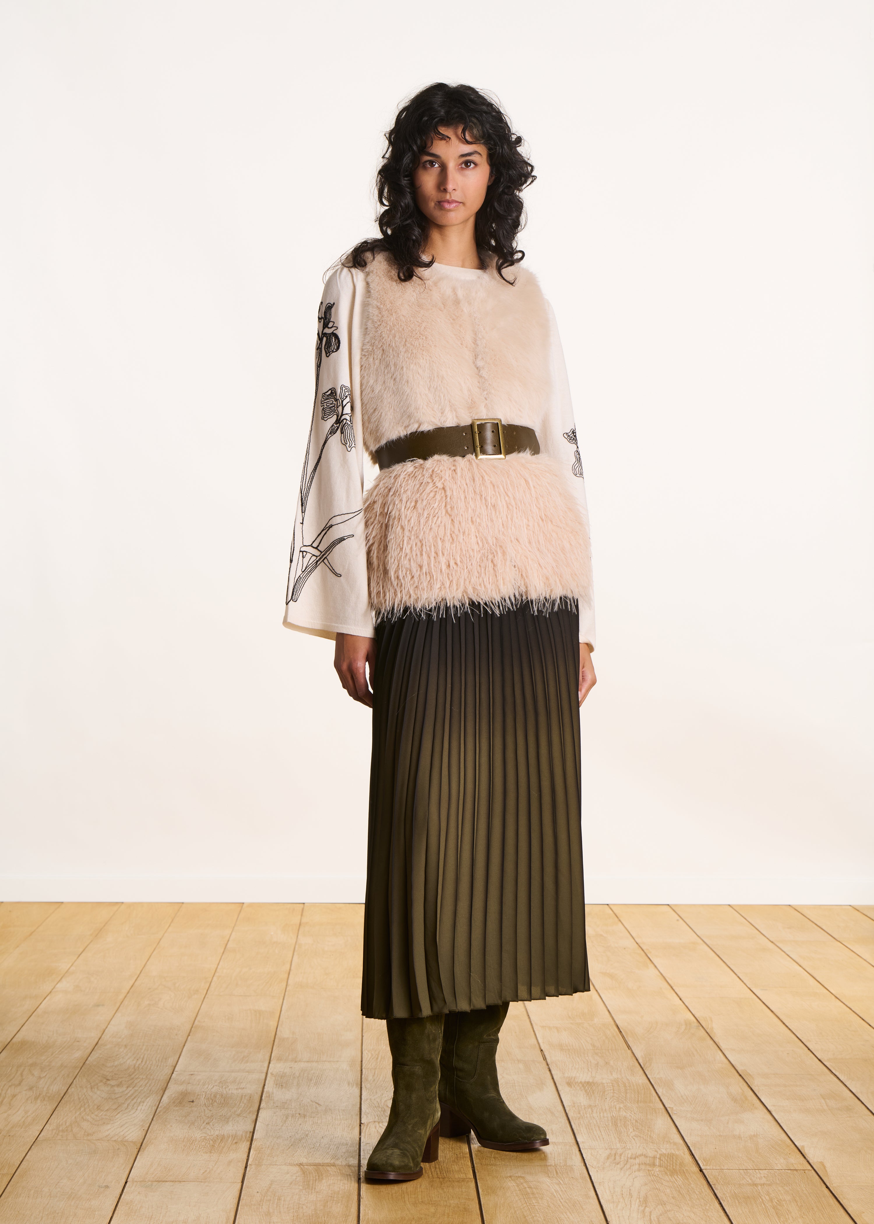 Ceinture large en cuir kaki boucle rectangle
