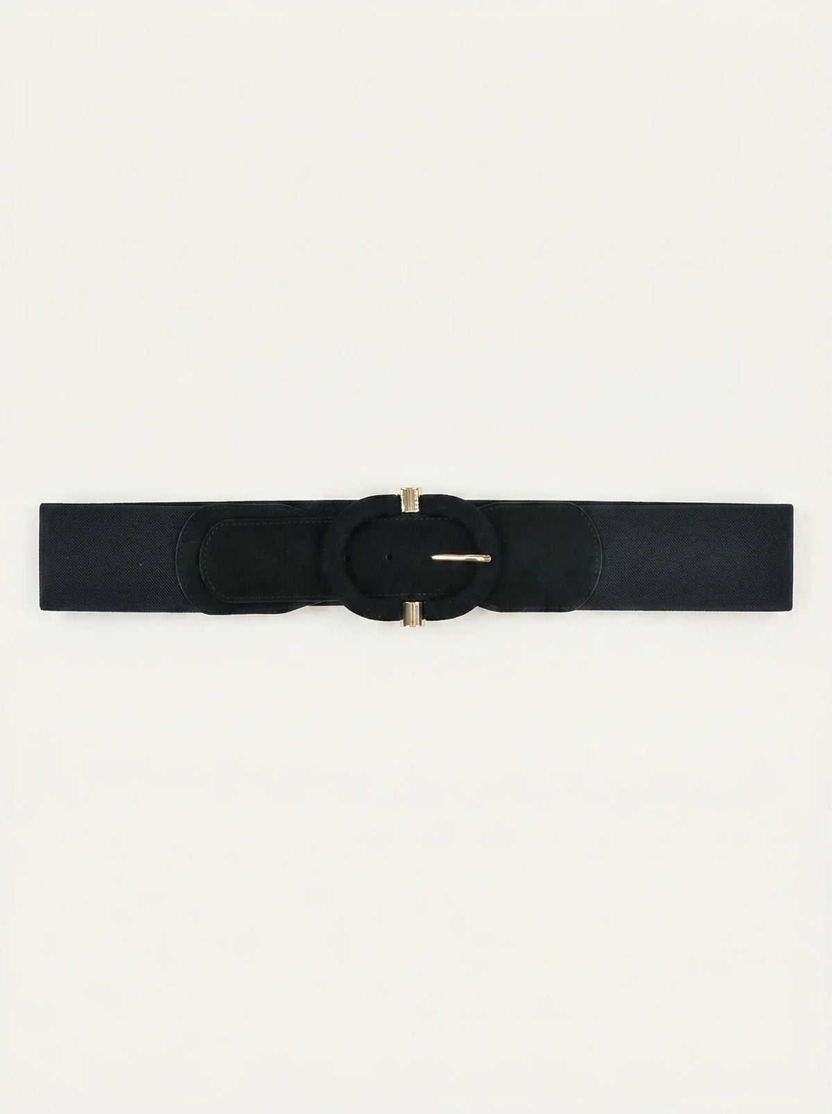 Wide black elastic belt with oval buckle