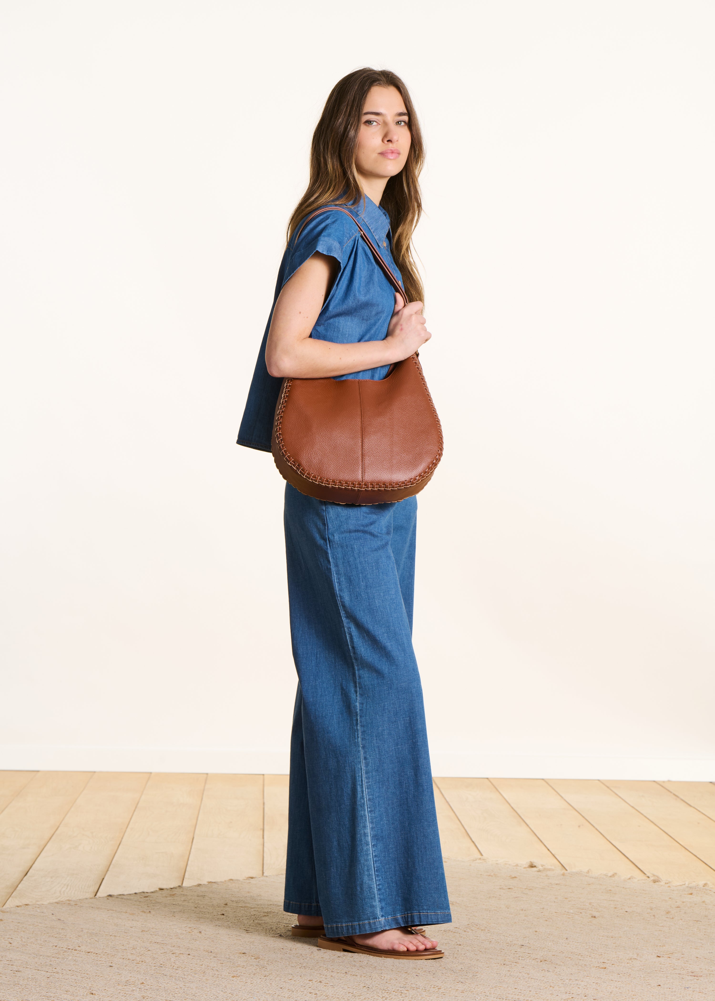 Camel grained leather hobo bag
