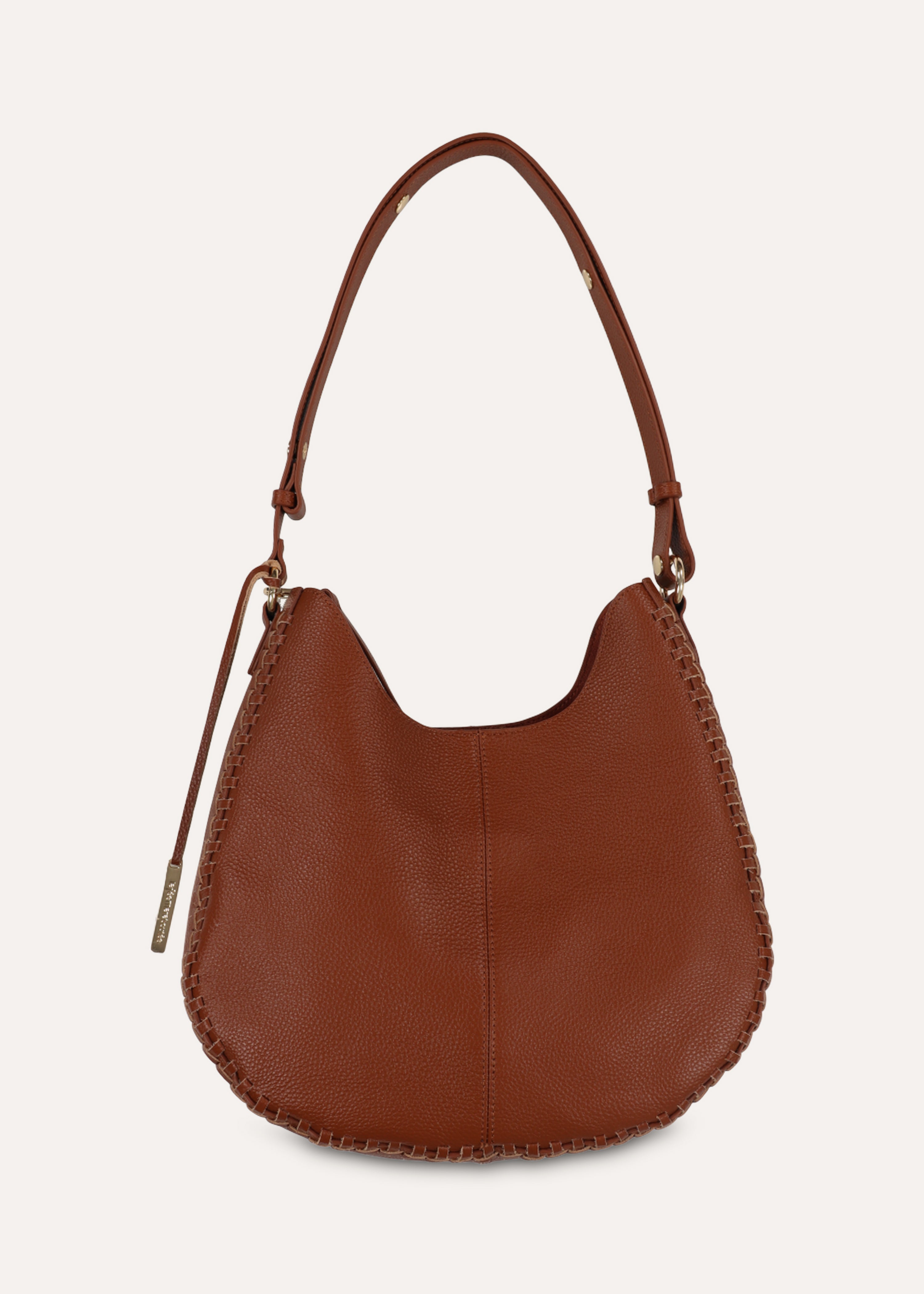 Camel grained leather hobo bag