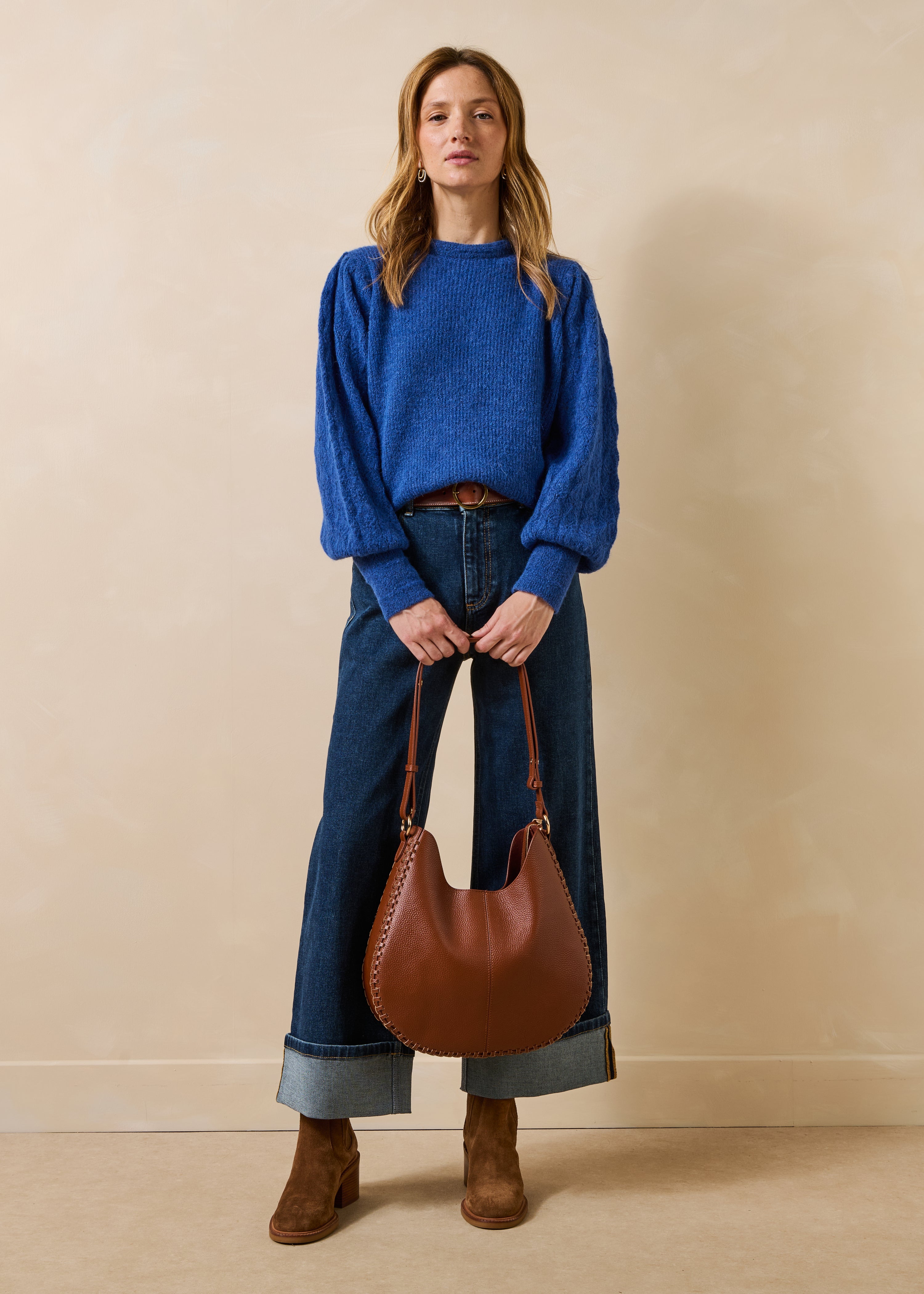 Hobo-Tasche aus genarbtem Kamel-Leder