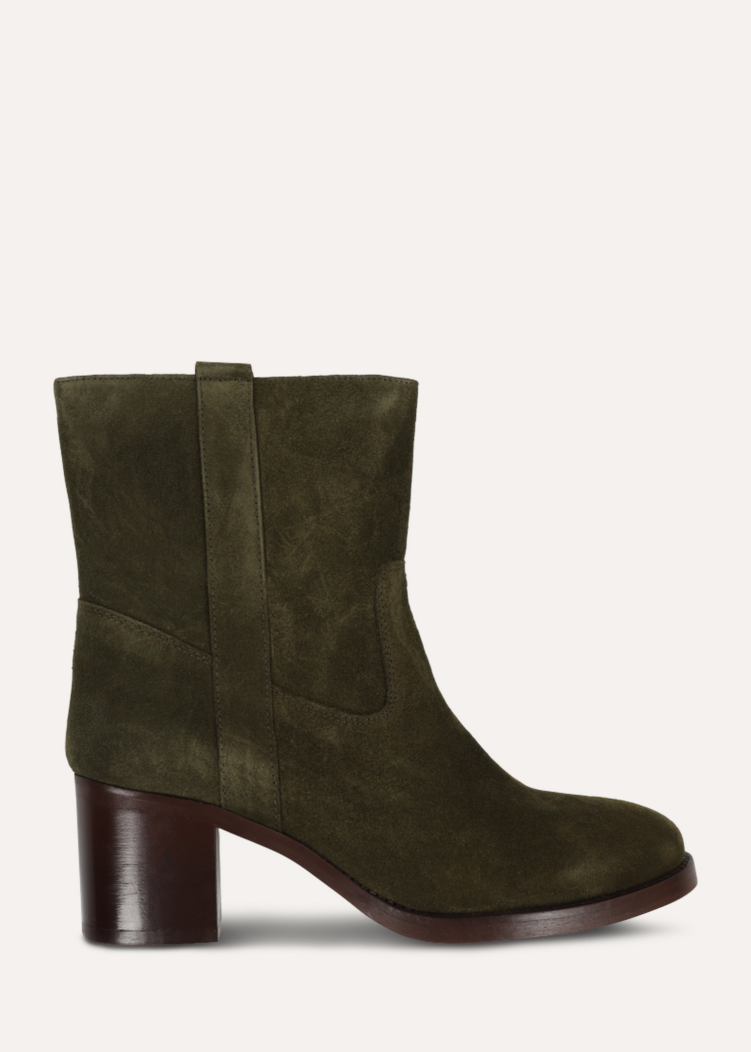 Stiefeletten mit Absatz aus khakigrünem Veloursleder