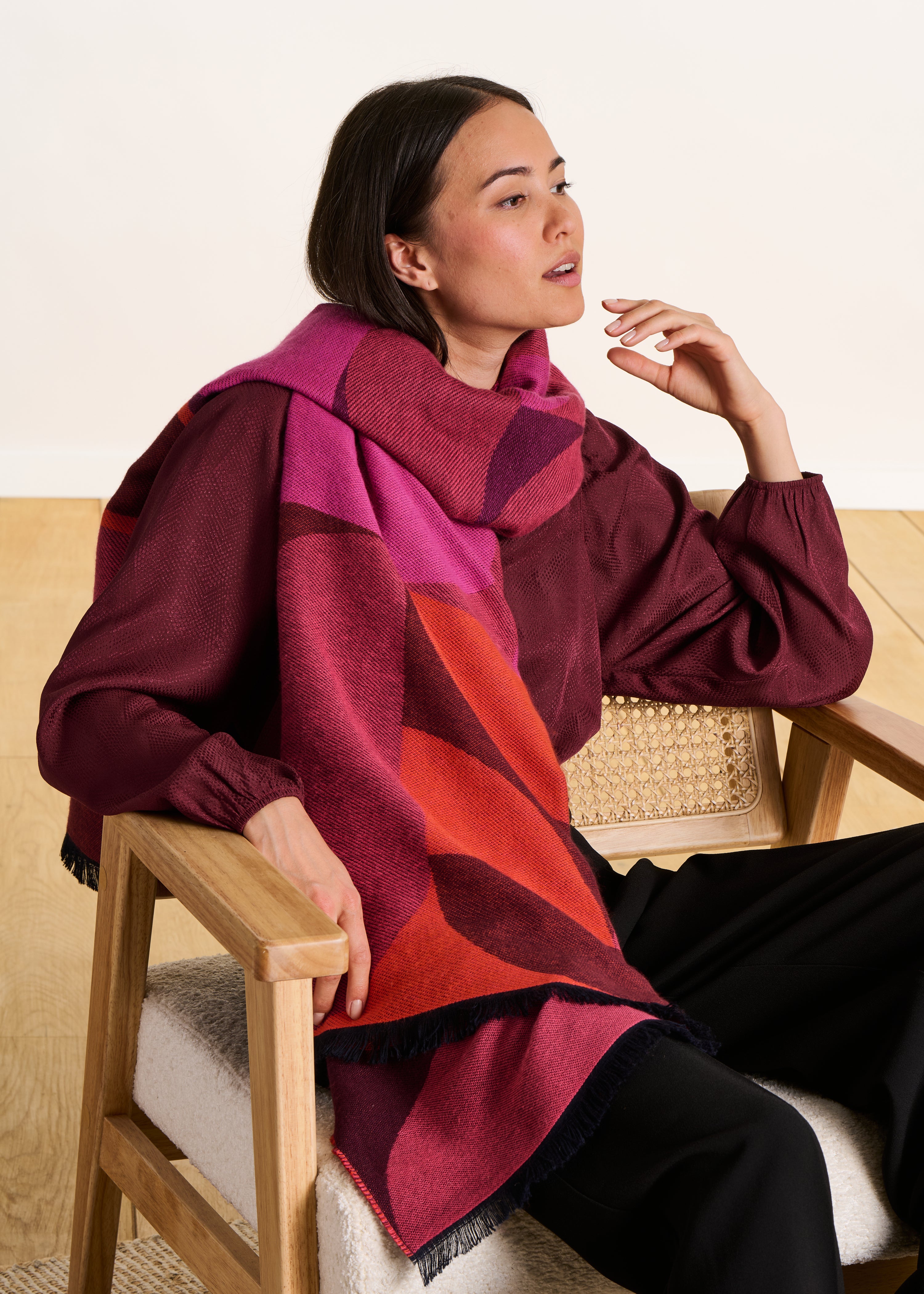 Sciarpa rossa a motivi in cotone biologico La Fée Maraboutée