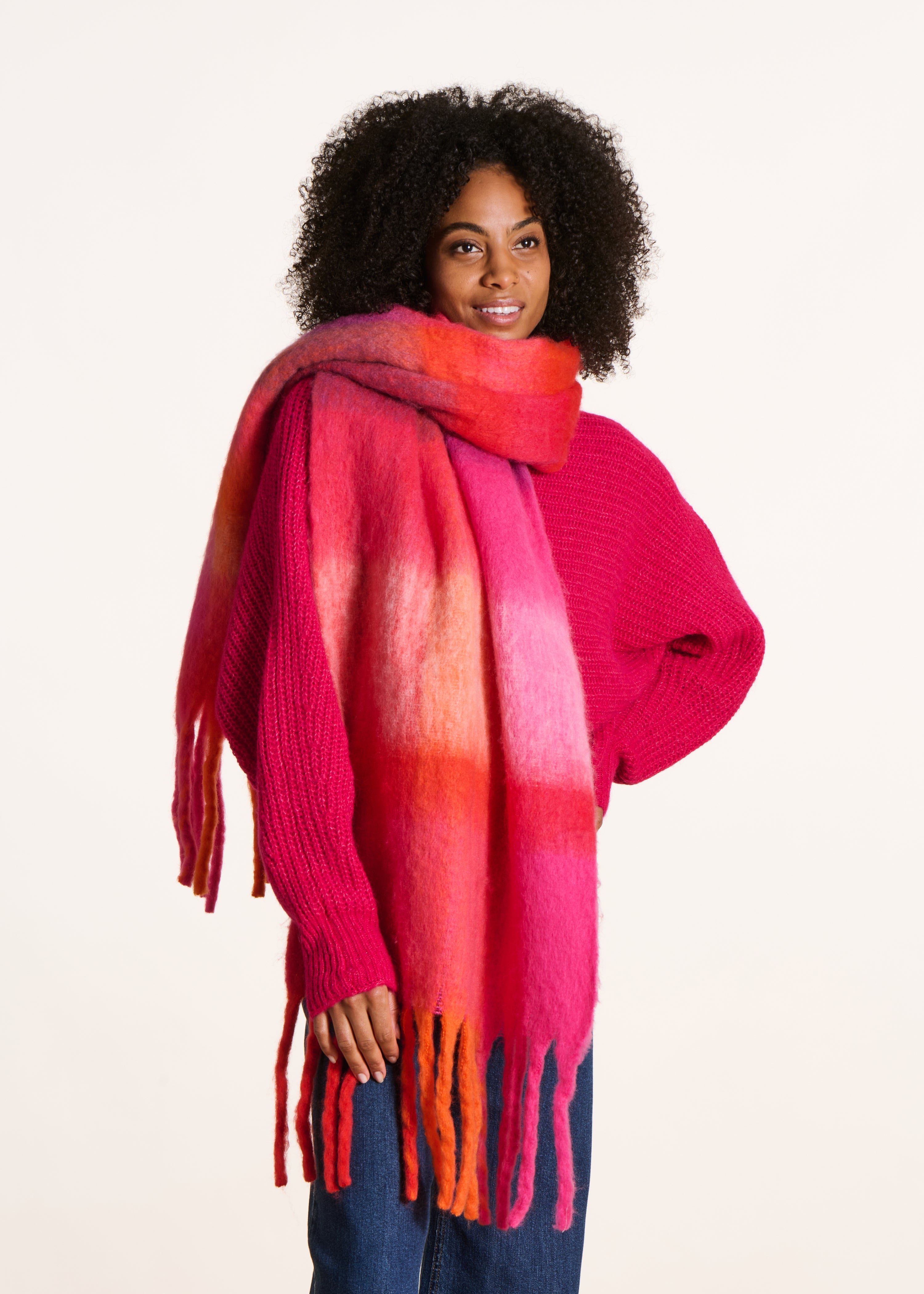 Oversized Scarf Red And Pink Scarf Multicolored Checkered Scarf La