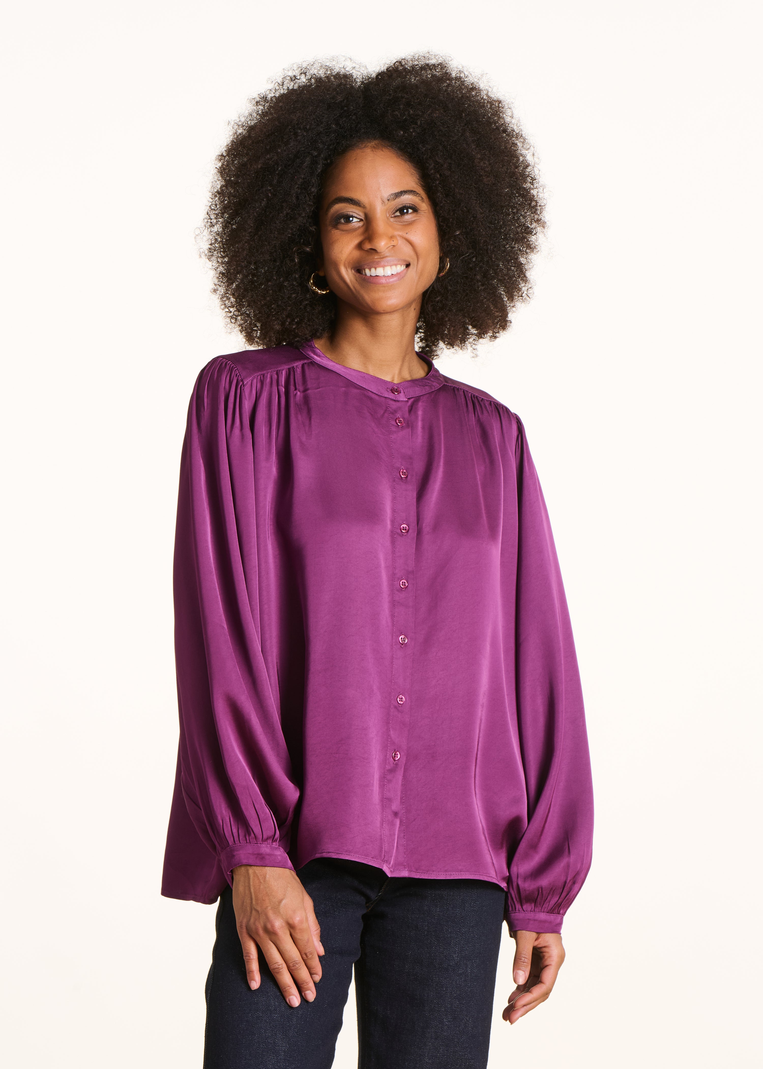 Chemise violette ample en satin La Fée Maraboutée