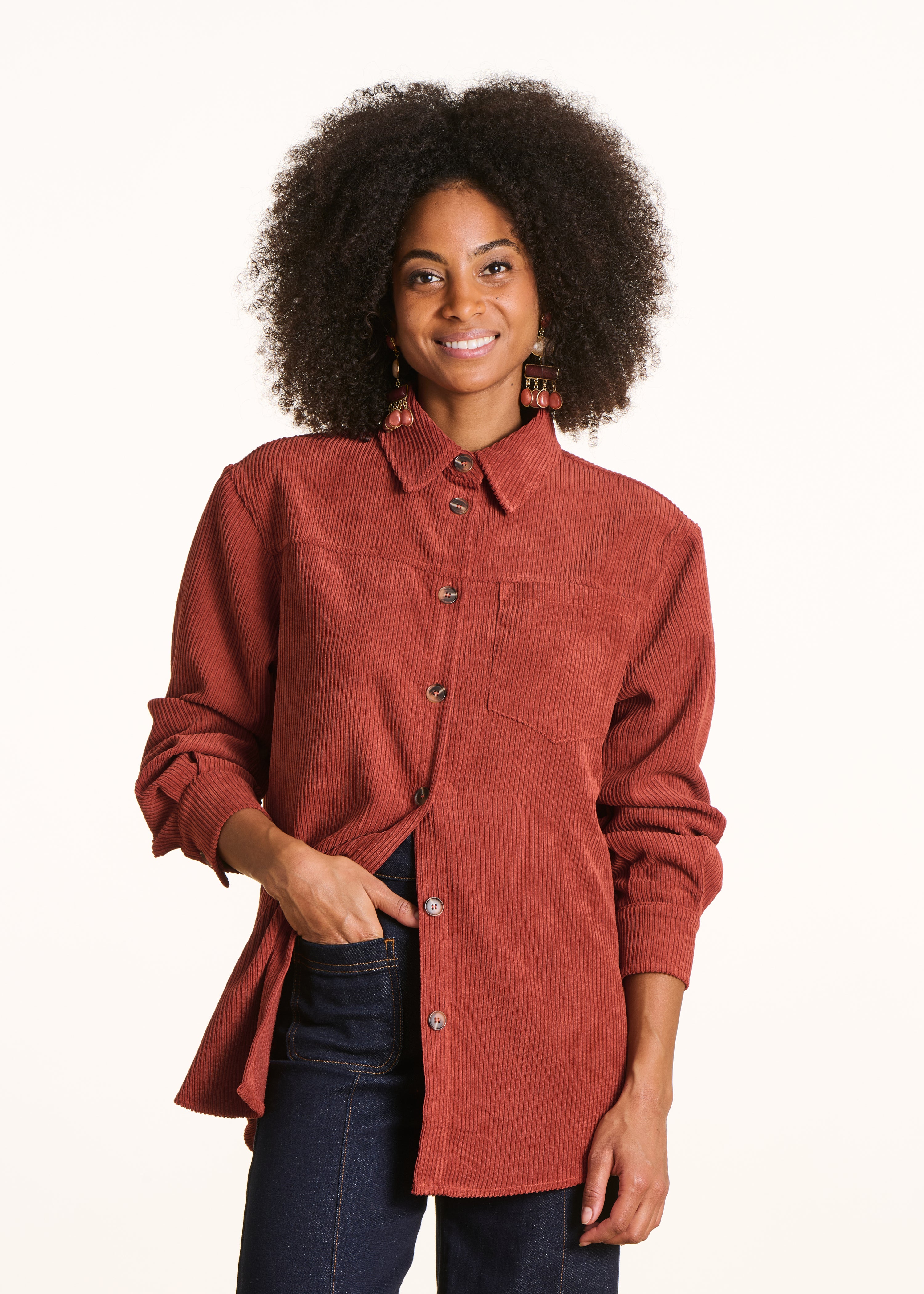 Mango - Chemise décontractée en velours côtelé - Kaki