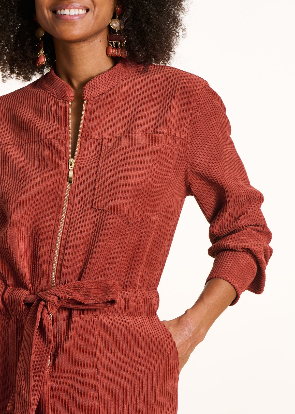 Combinaison pantalon en velours côtelé terracotta