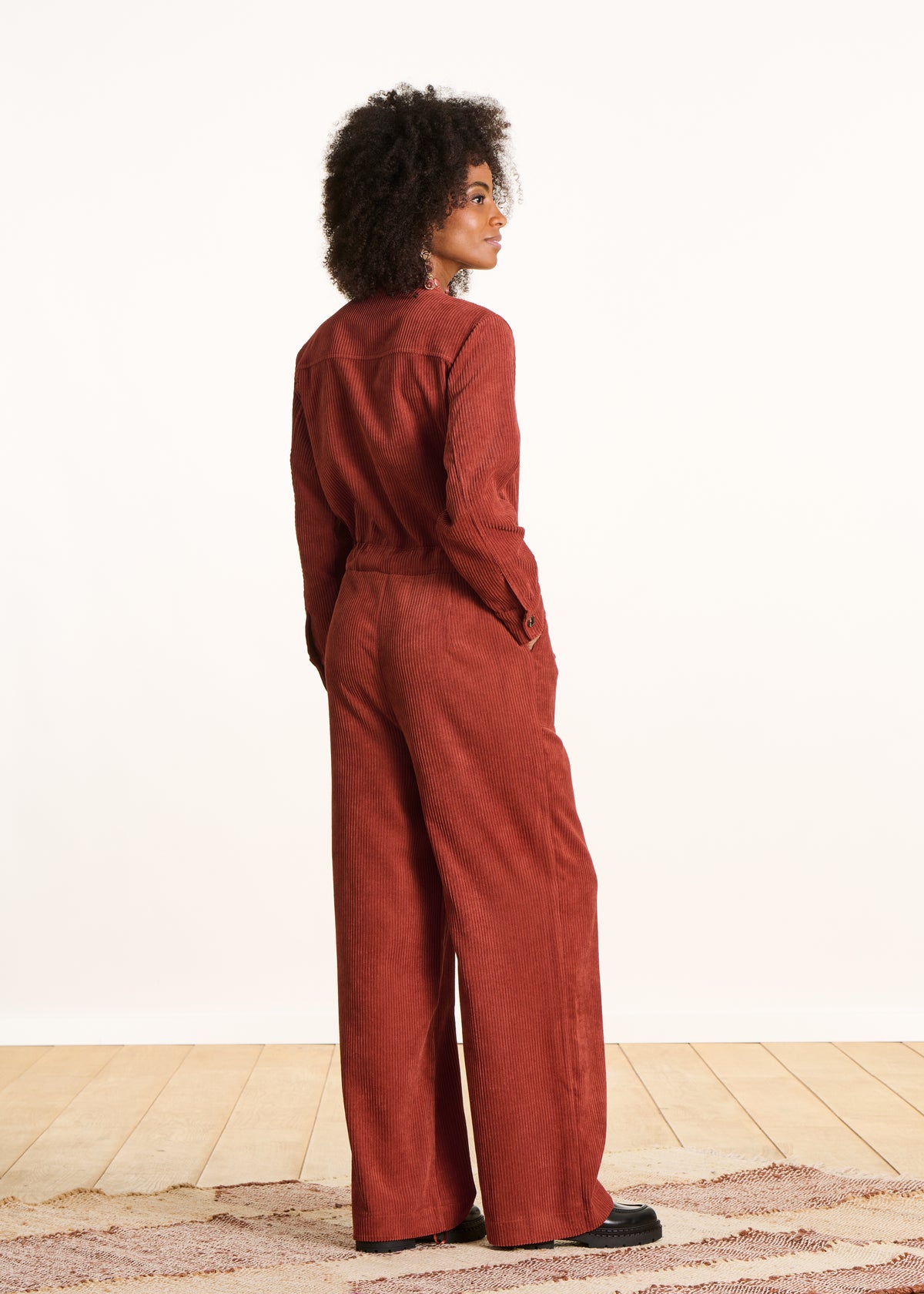 Combinaison pantalon en velours côtelé terracotta