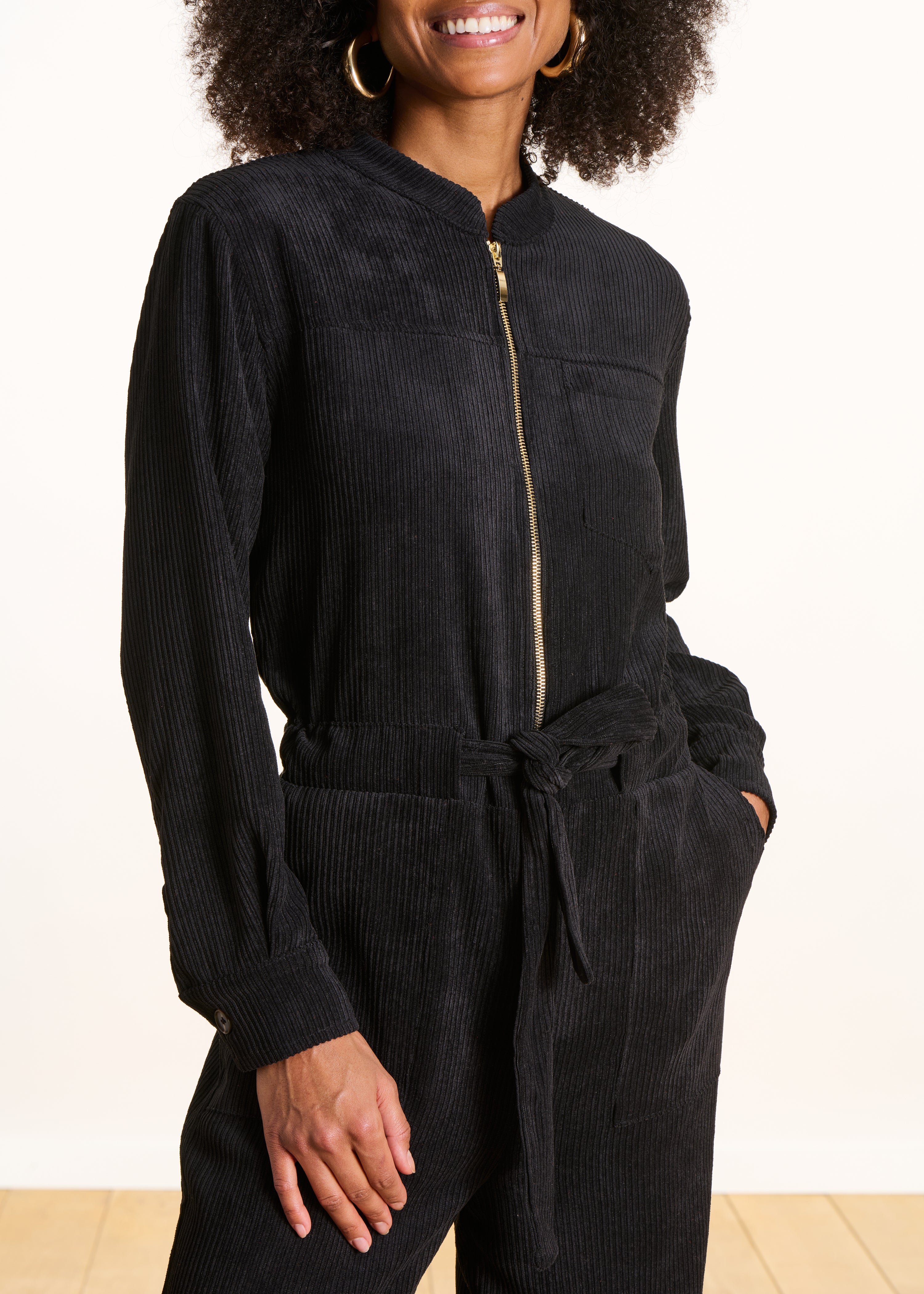 Combinaison pantalon en velours côtelé noir