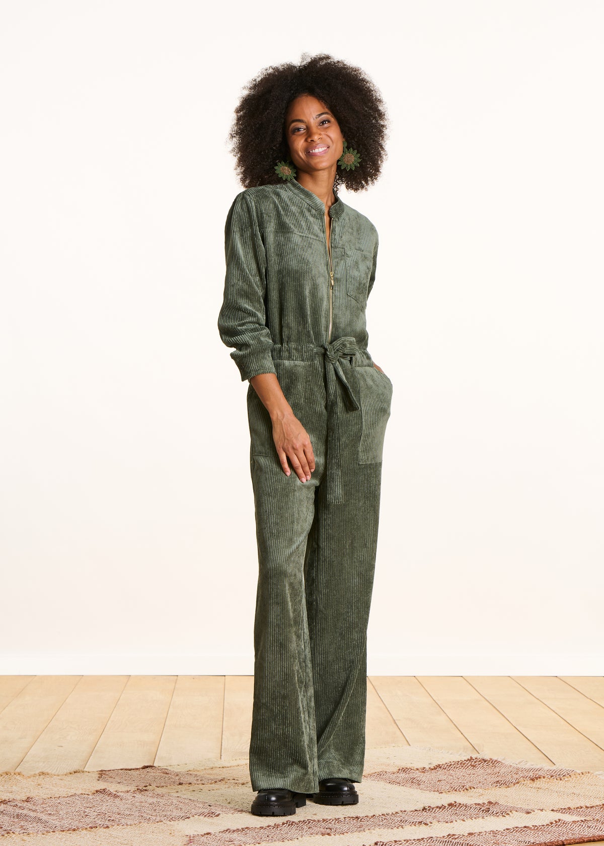 Corduroy khaki pantsuit