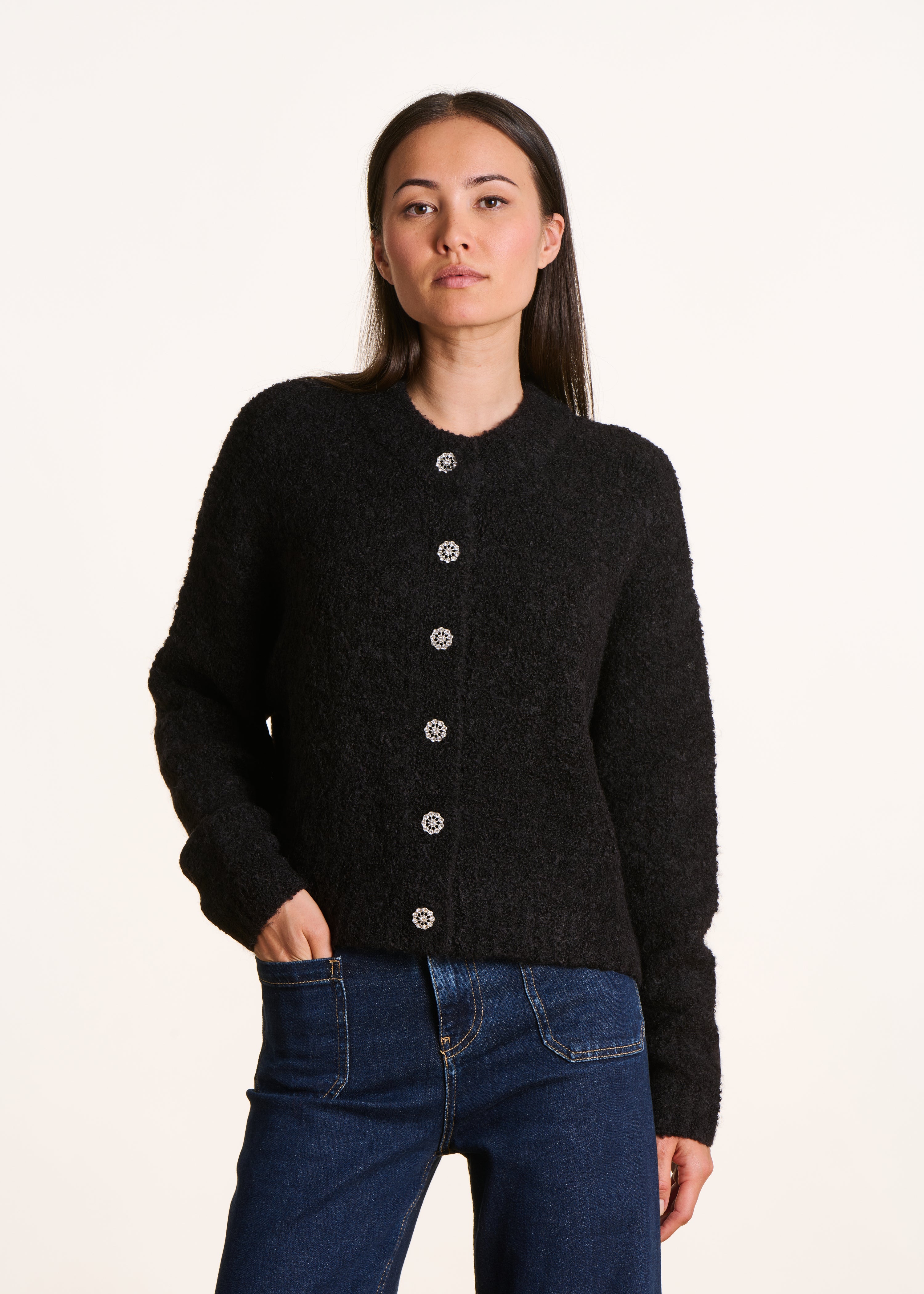 Chaleco negro de punto bouclé La Fée Maraboutée