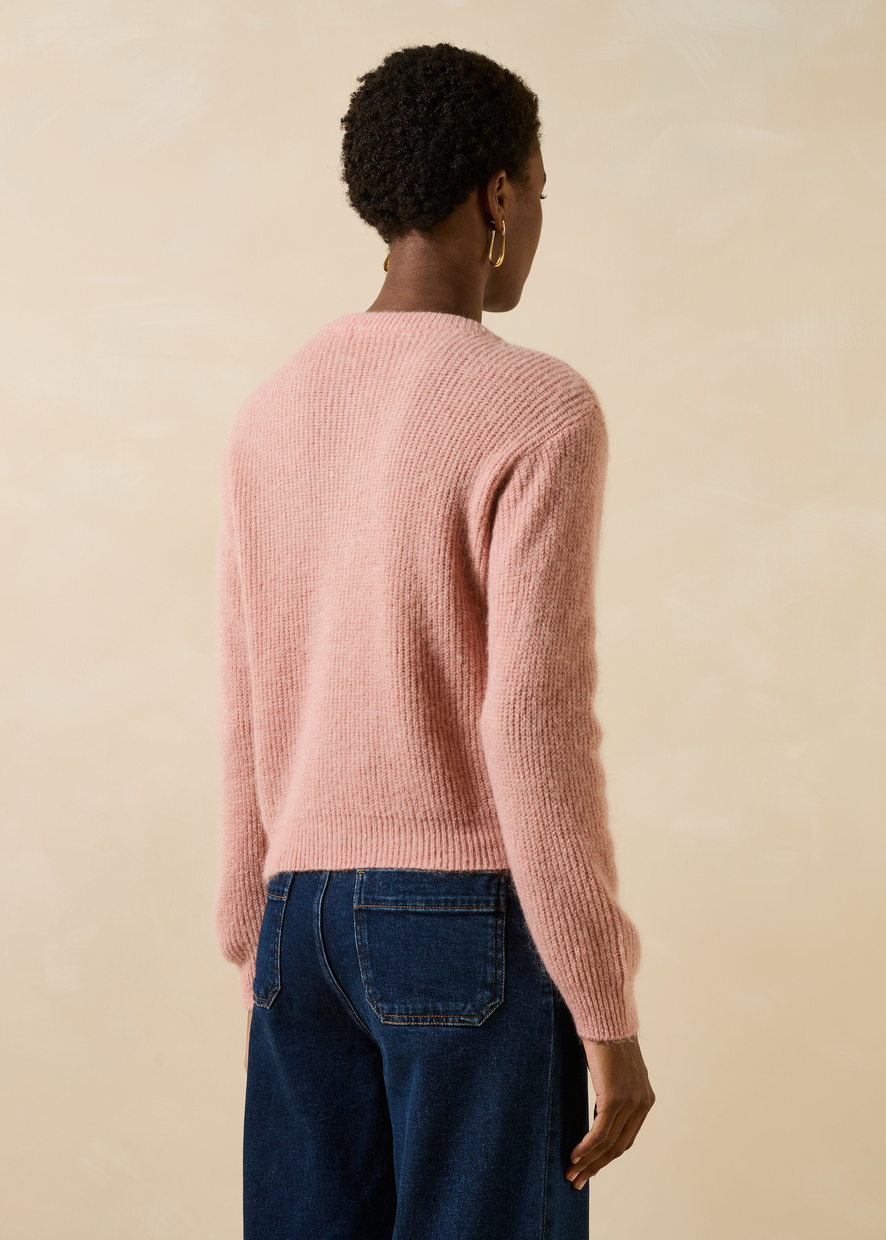 Gilet rose pâle manches longues col rond