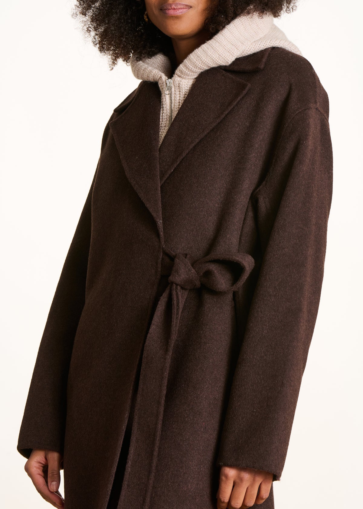Manteau long oversize marron en laine