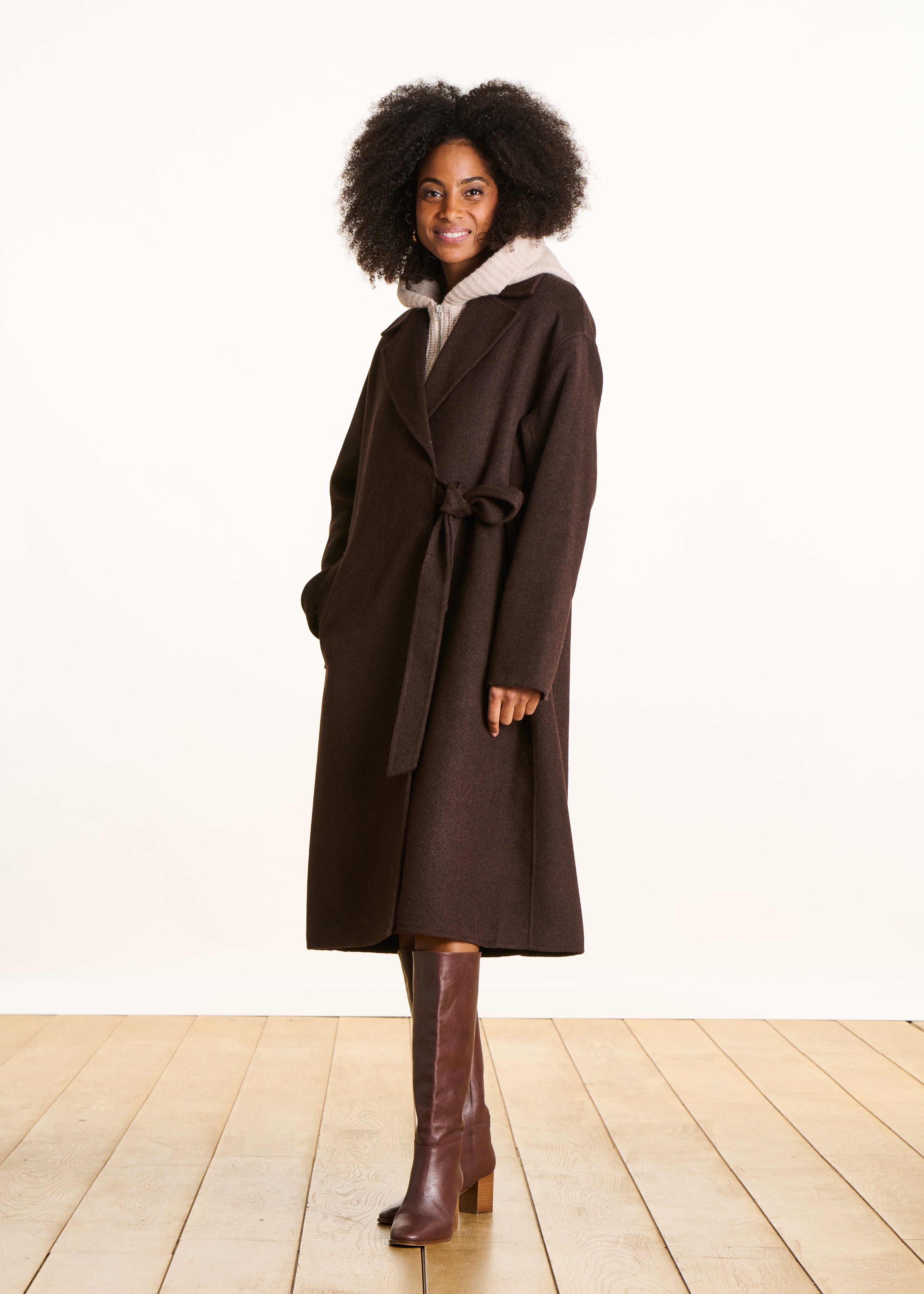 Manteau long oversize marron en laine