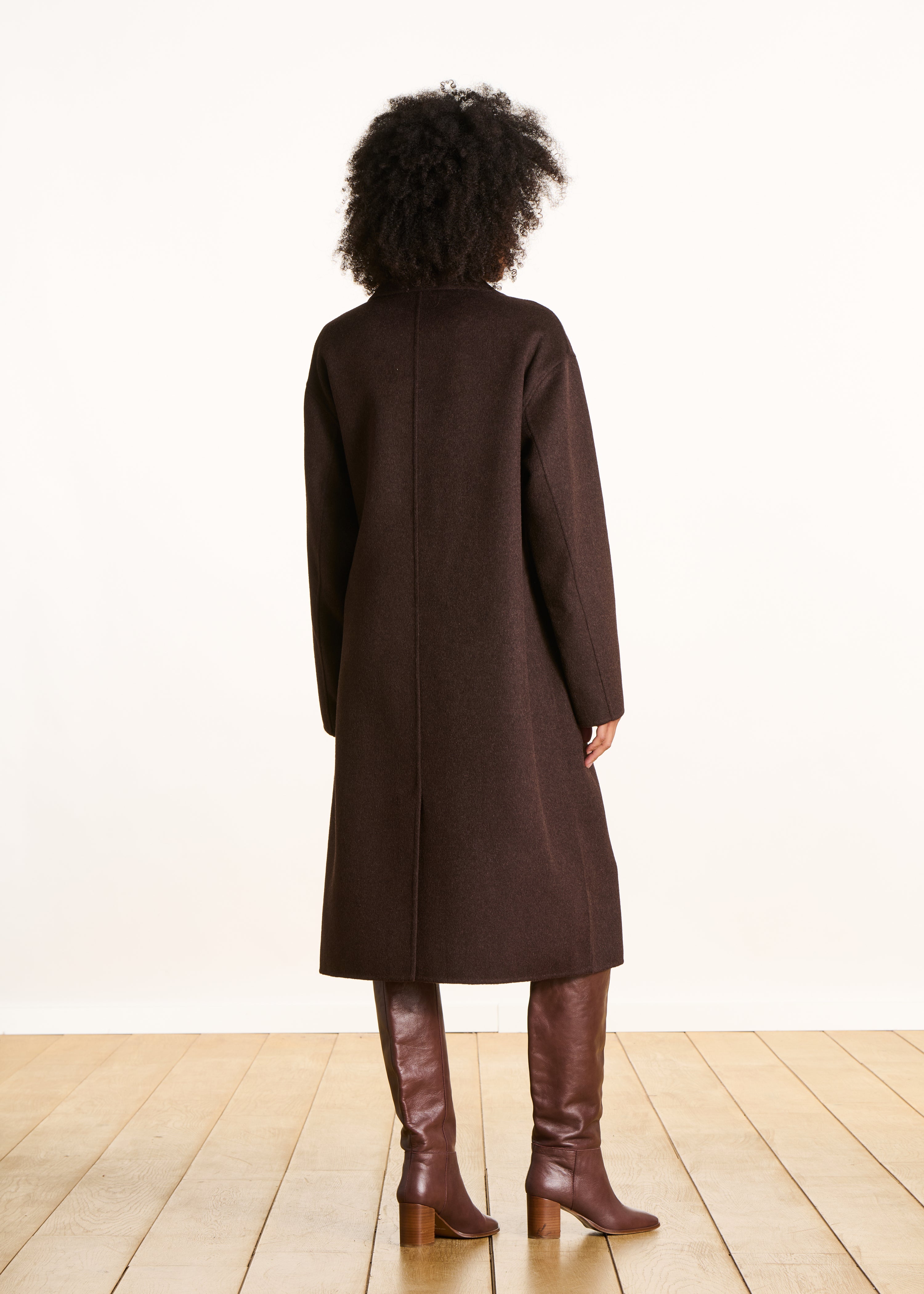 Manteau long oversize marron en laine