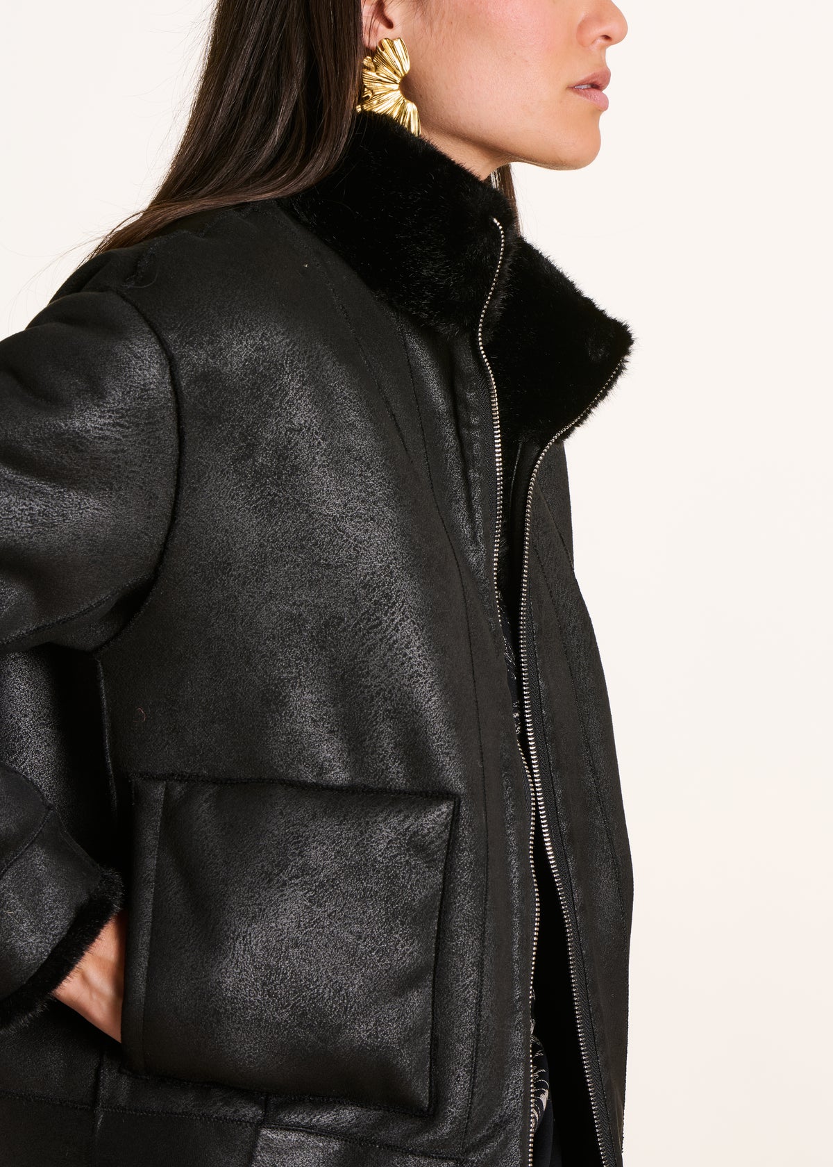schwarz Kurzmantel mit Reversibilität