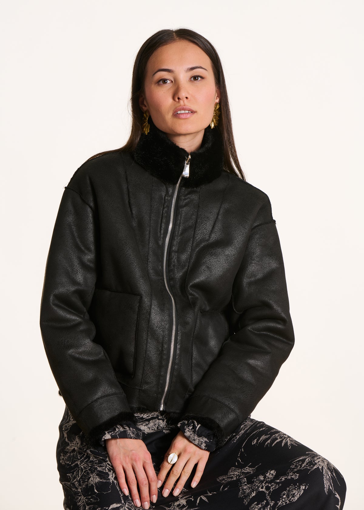 schwarz Kurzmantel mit Reversibilität