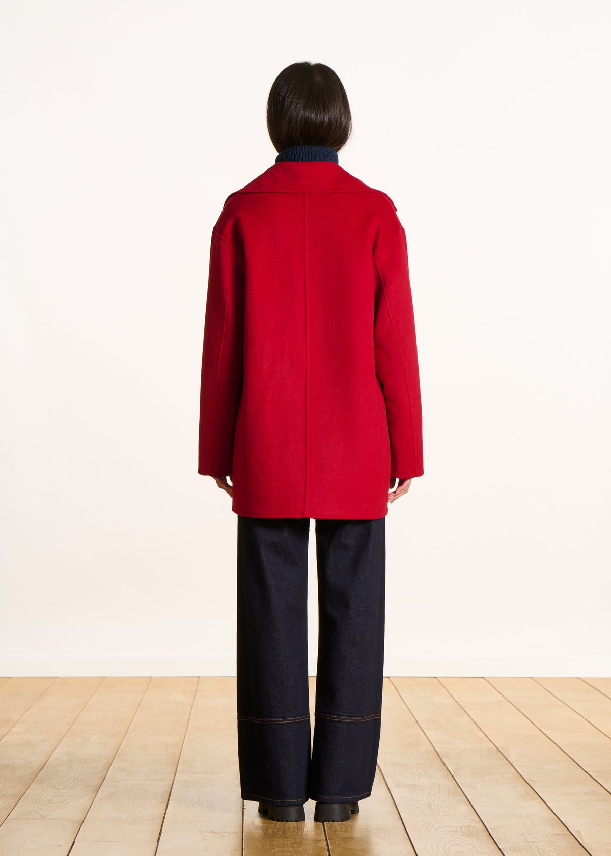 Manteau caban 3/4 rouge en laine