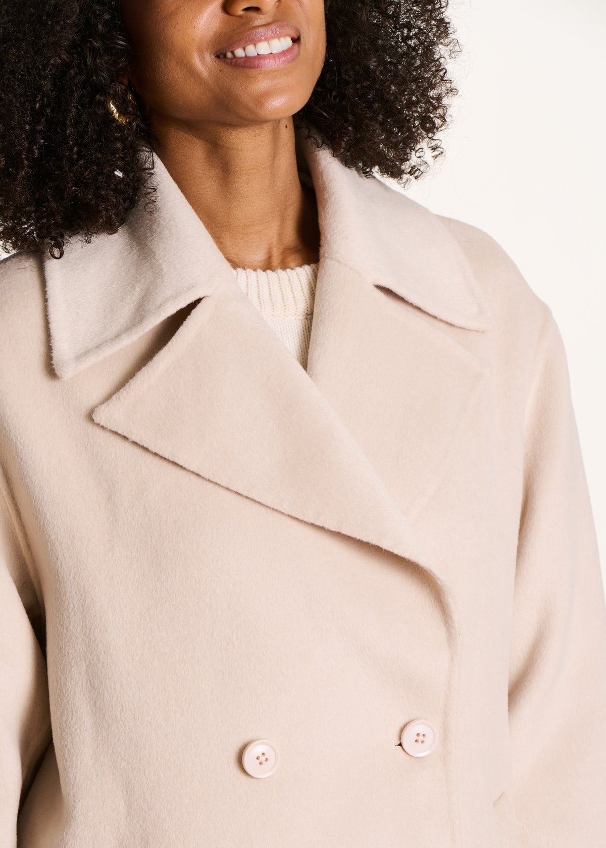 Manteau caban 3/4 écru en laine